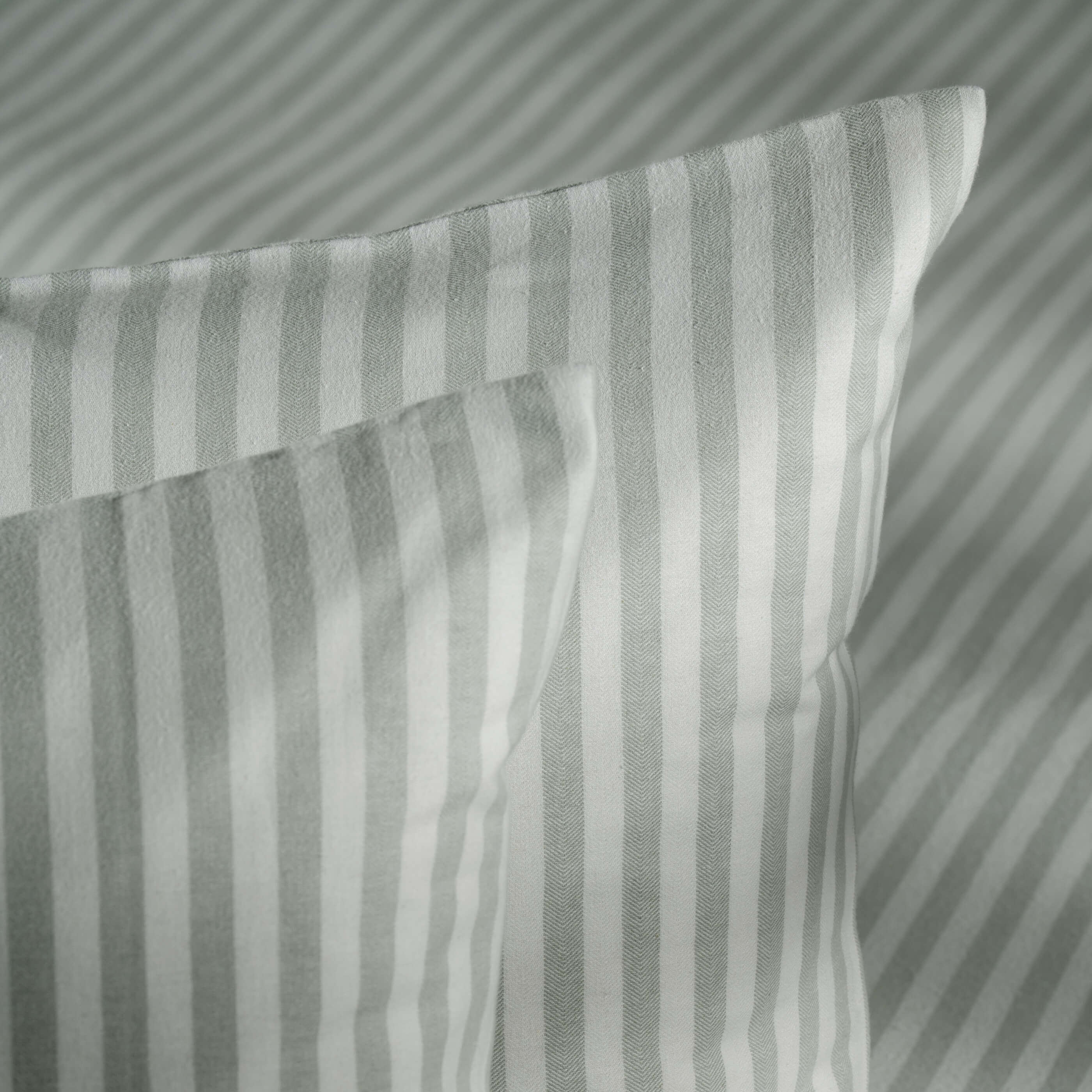 Misty Green Herringbone Stripe Cotton Bed Sets