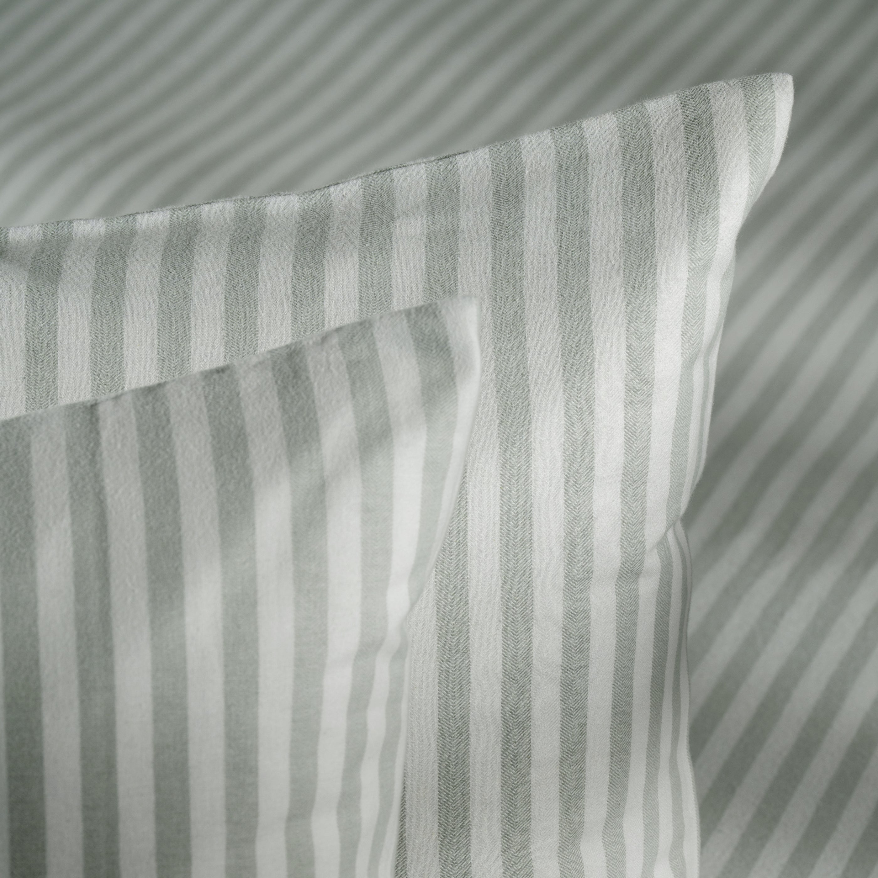 Misty Green Herringbone Stripe Cotton Duvet Sets
