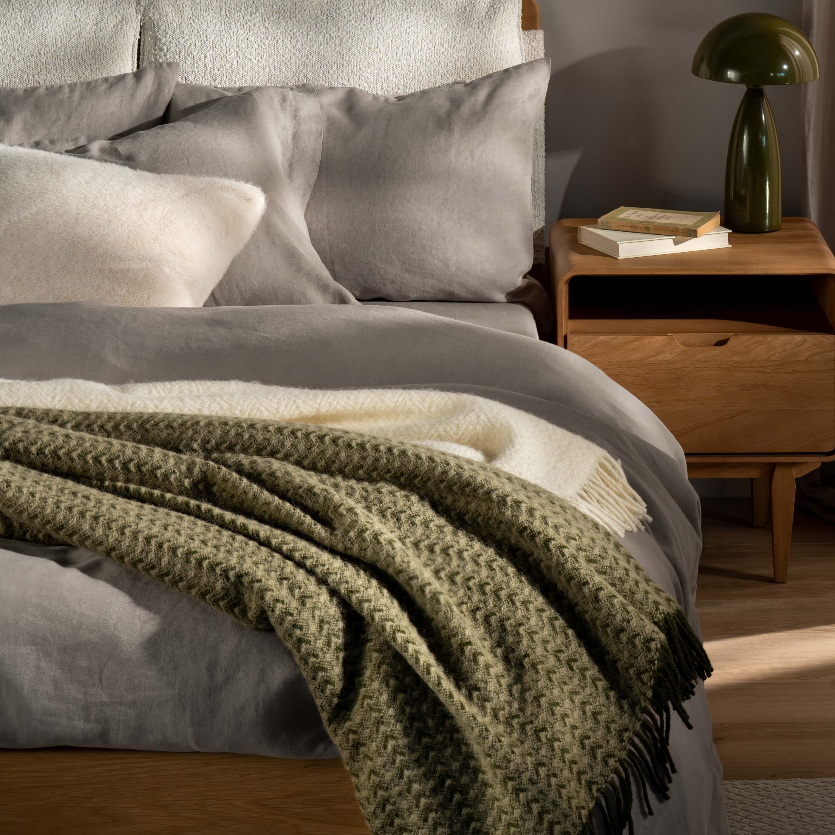 Moss Green Brushed Lambswool Cardigan Throw