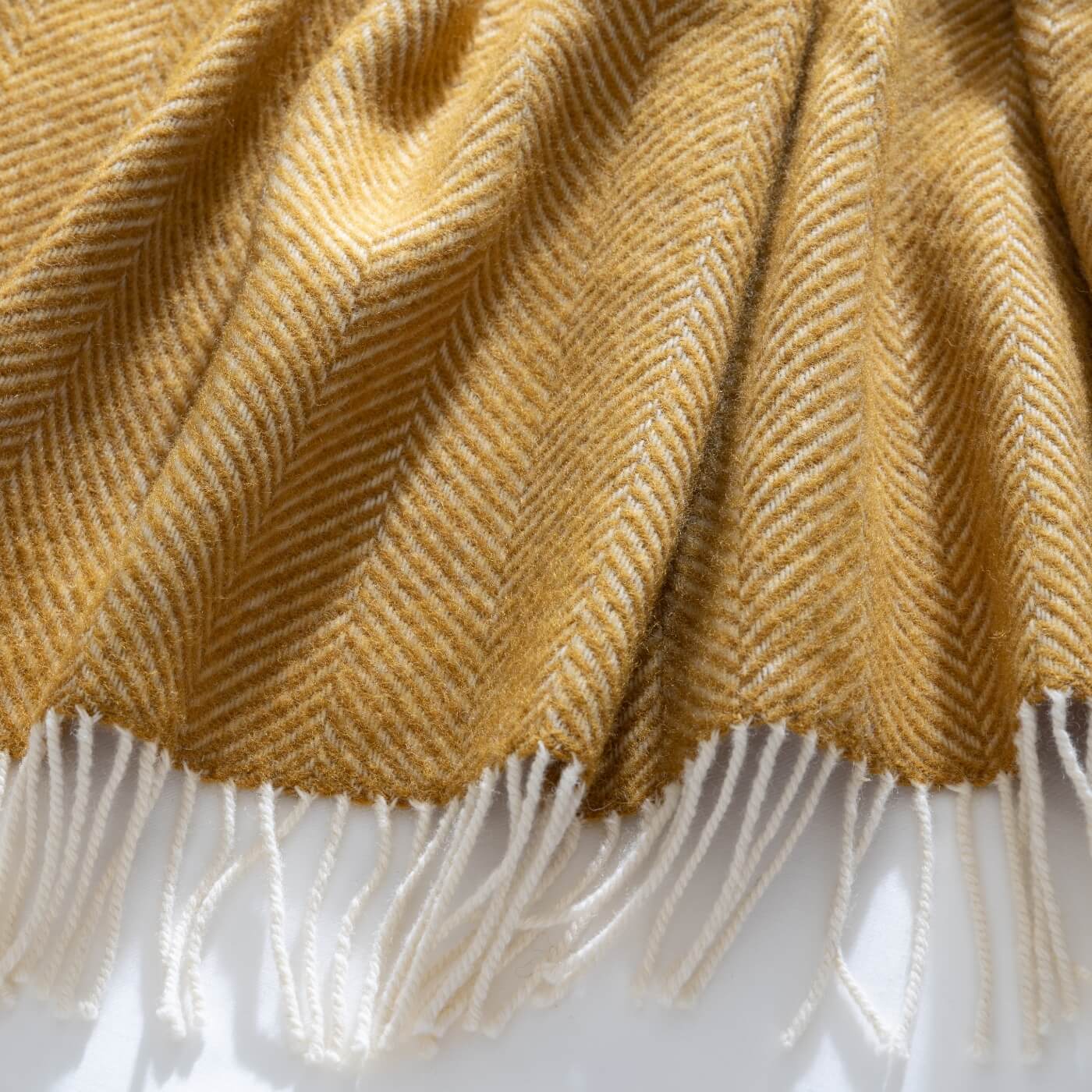 Mustard Herringbone Pure Wool Throw