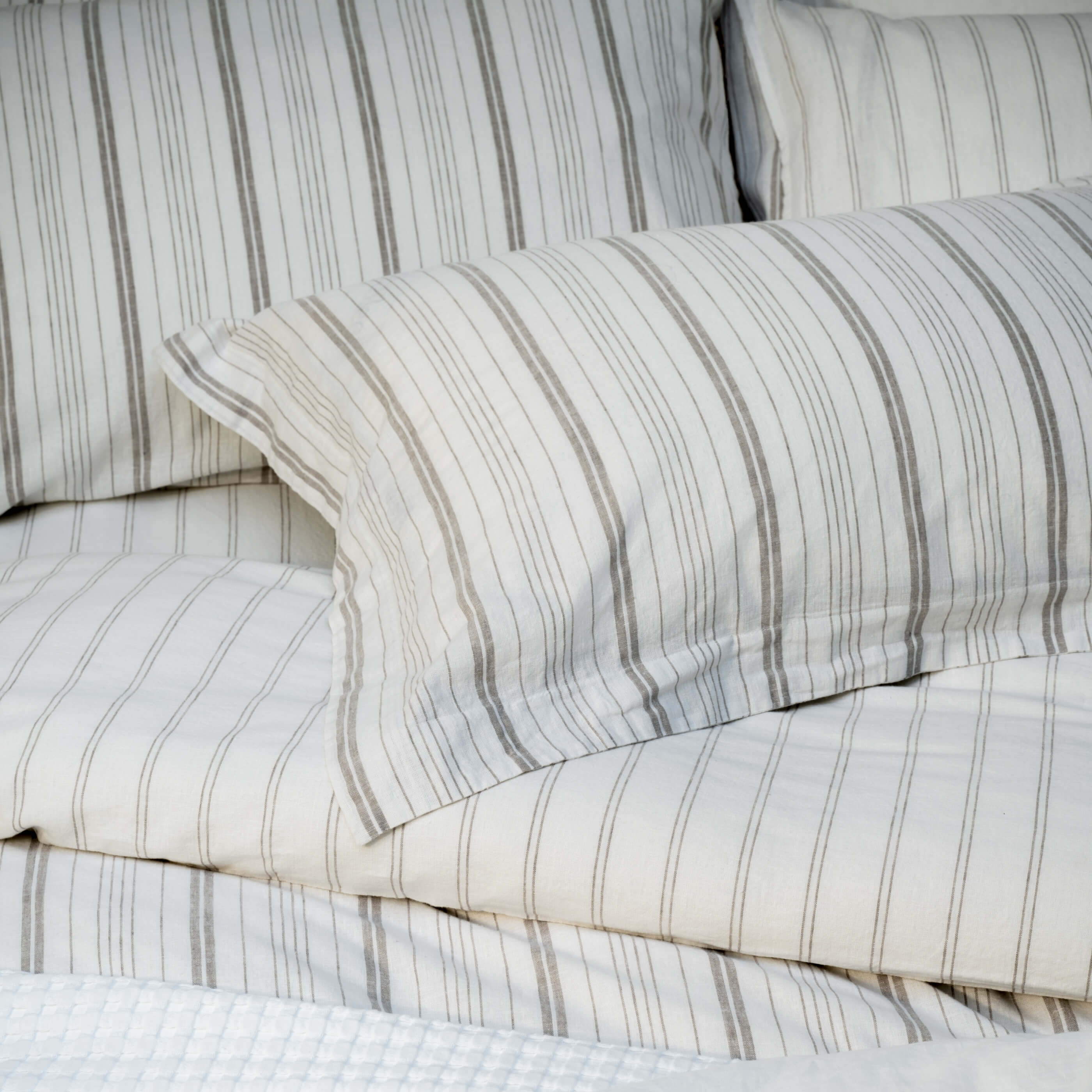 Natural/White Fine Stripe Linen & Cotton Blend Bedding