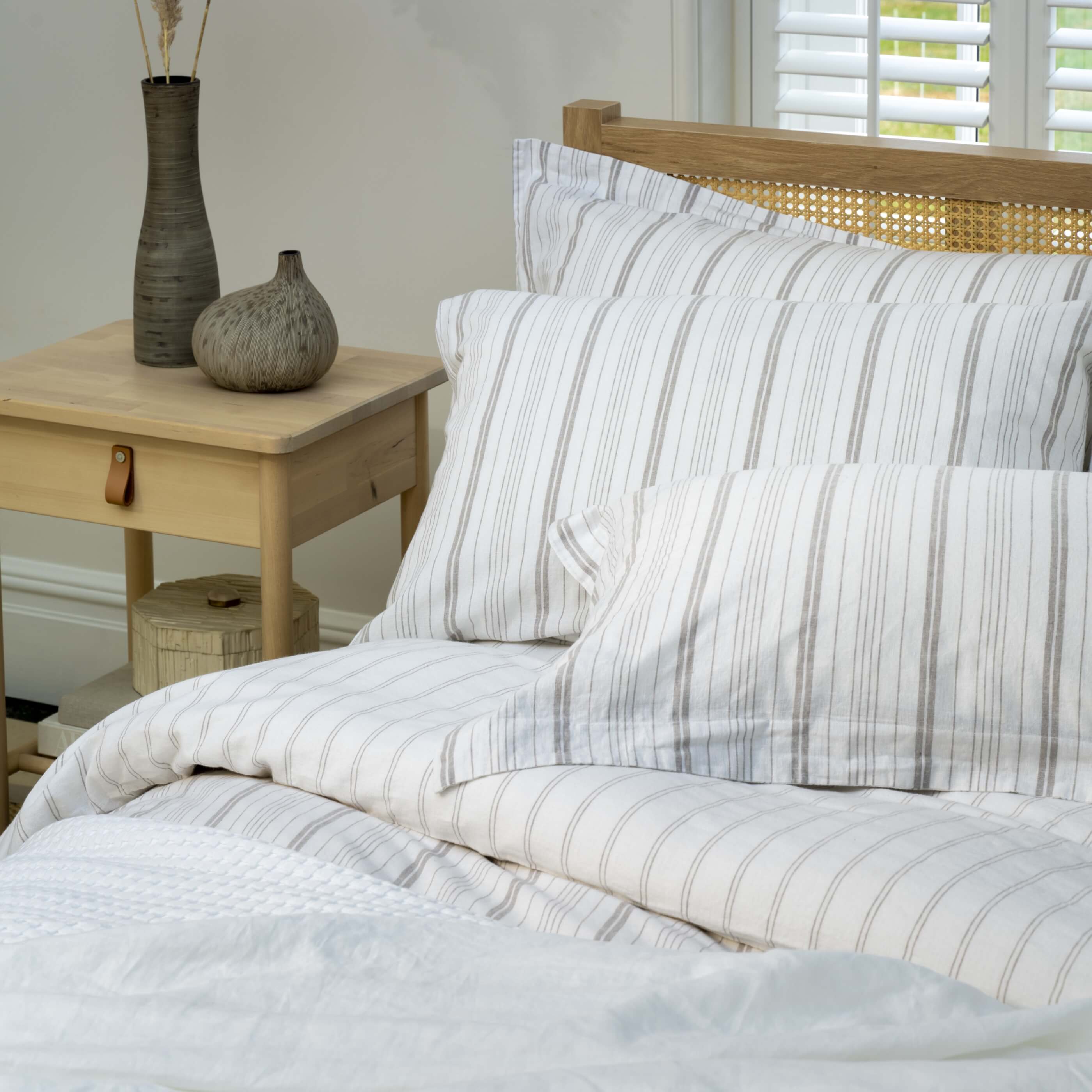 Natural/White Fine Stripe Linen & Cotton Blend Pillowcase Pair