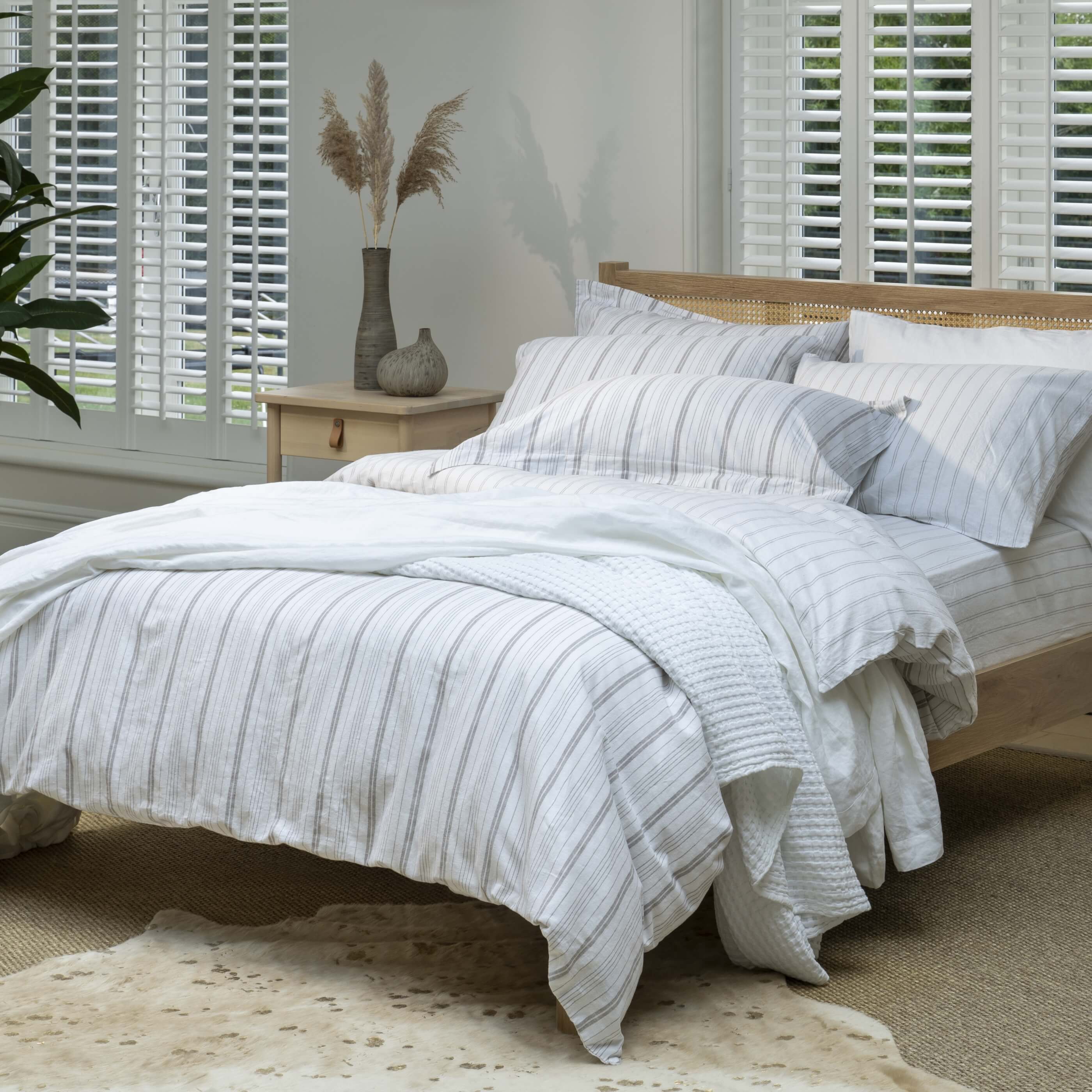 Natural/White Fine Stripe Linen & Cotton Blend Pillowcase Pair