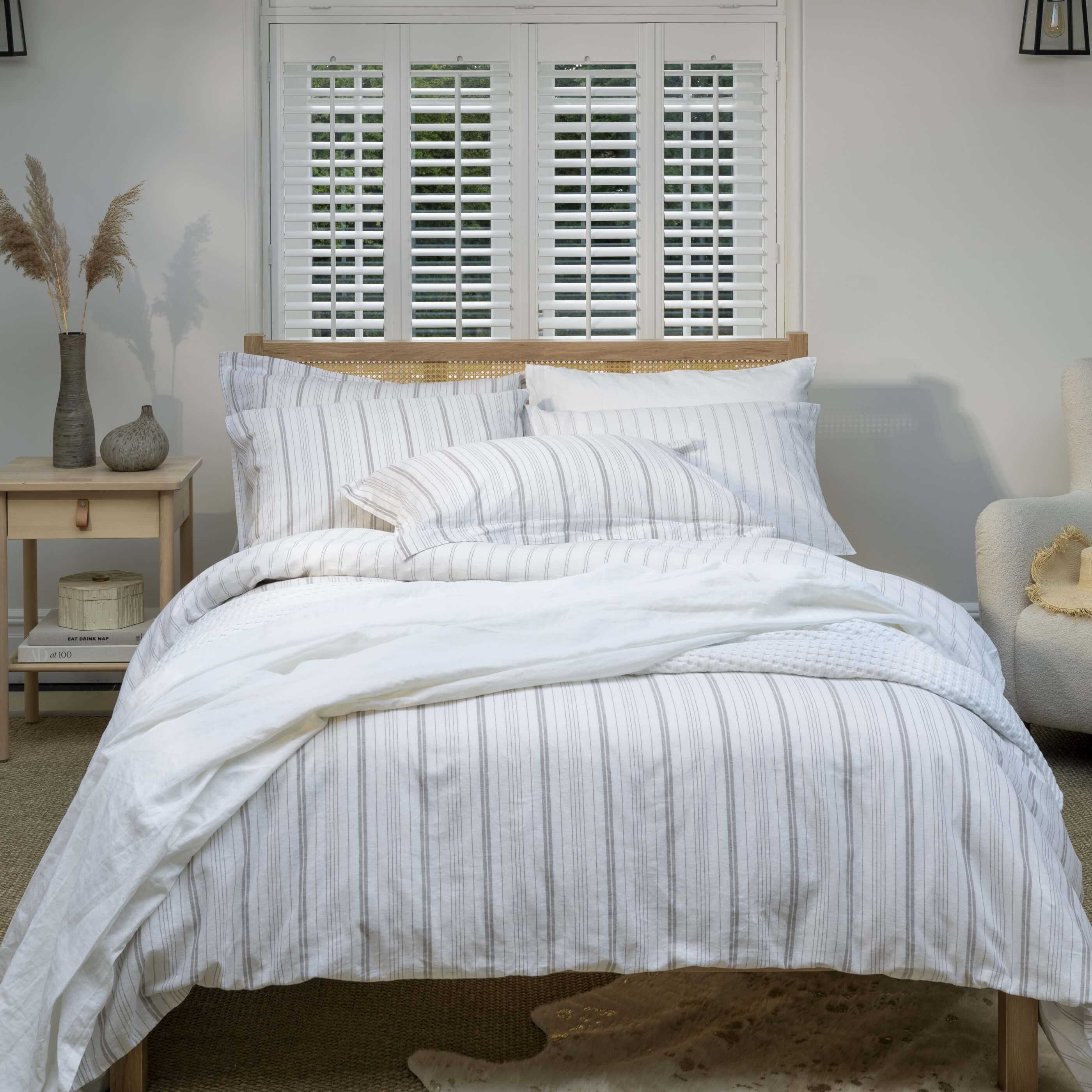 Natural/White Fine Stripe Linen & Cotton Blend Pillowcase Pair