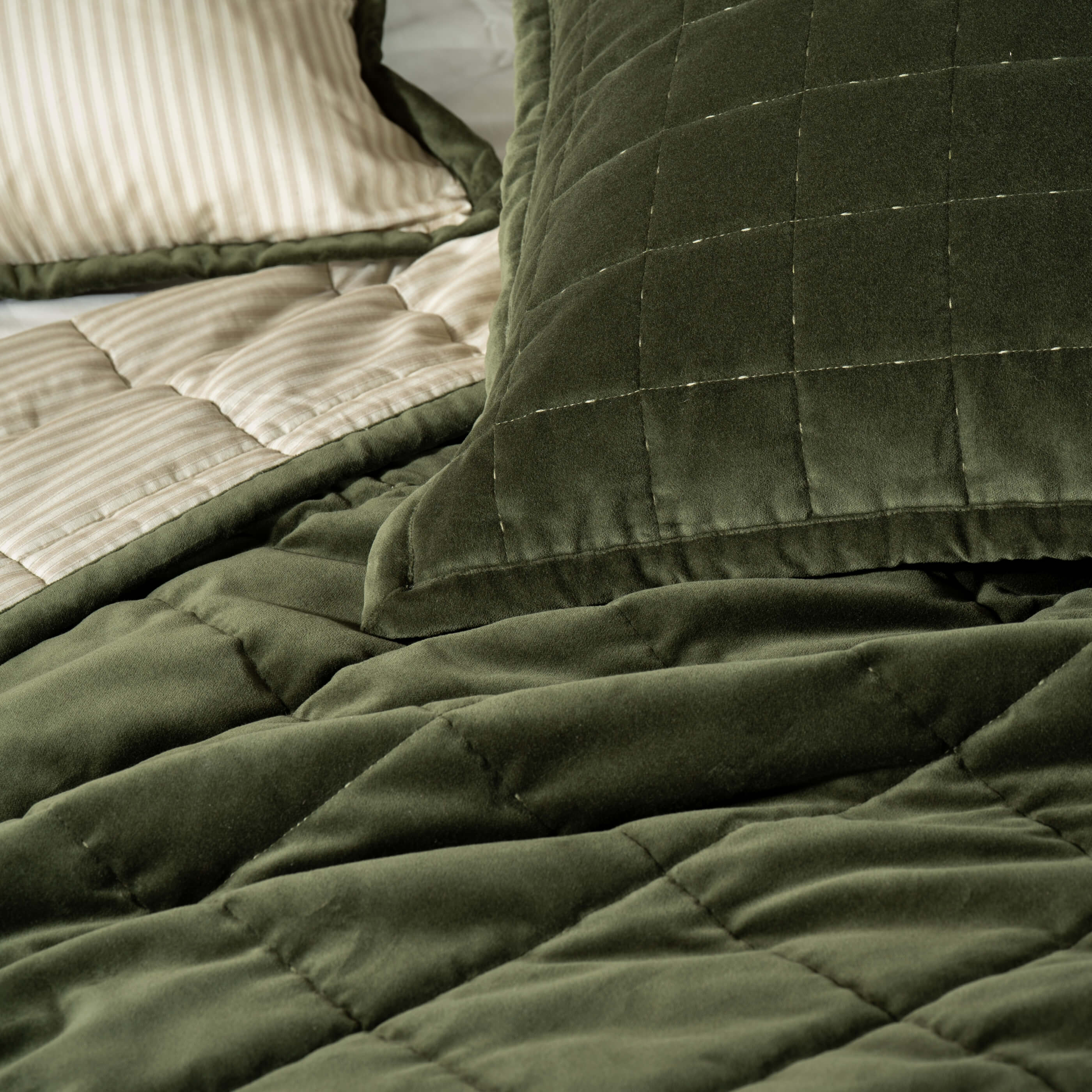 Olive Green Velvet Cotton Medium Square Cushion Cover