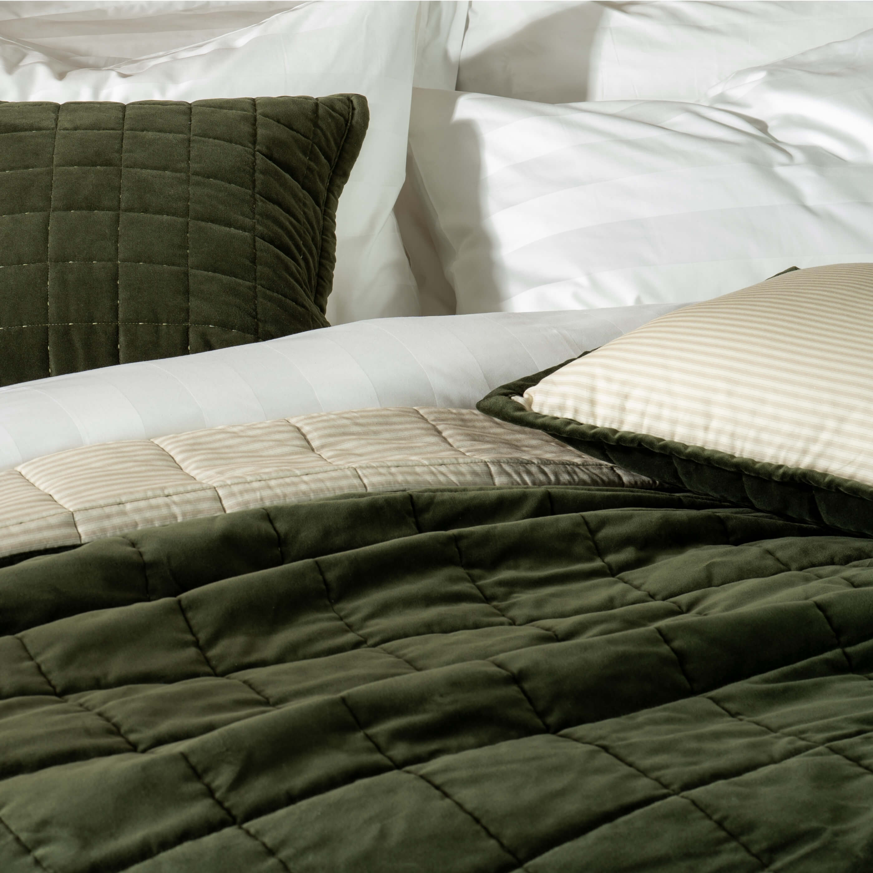 Olive Green Velvet Cotton Medium Square Cushion Cover