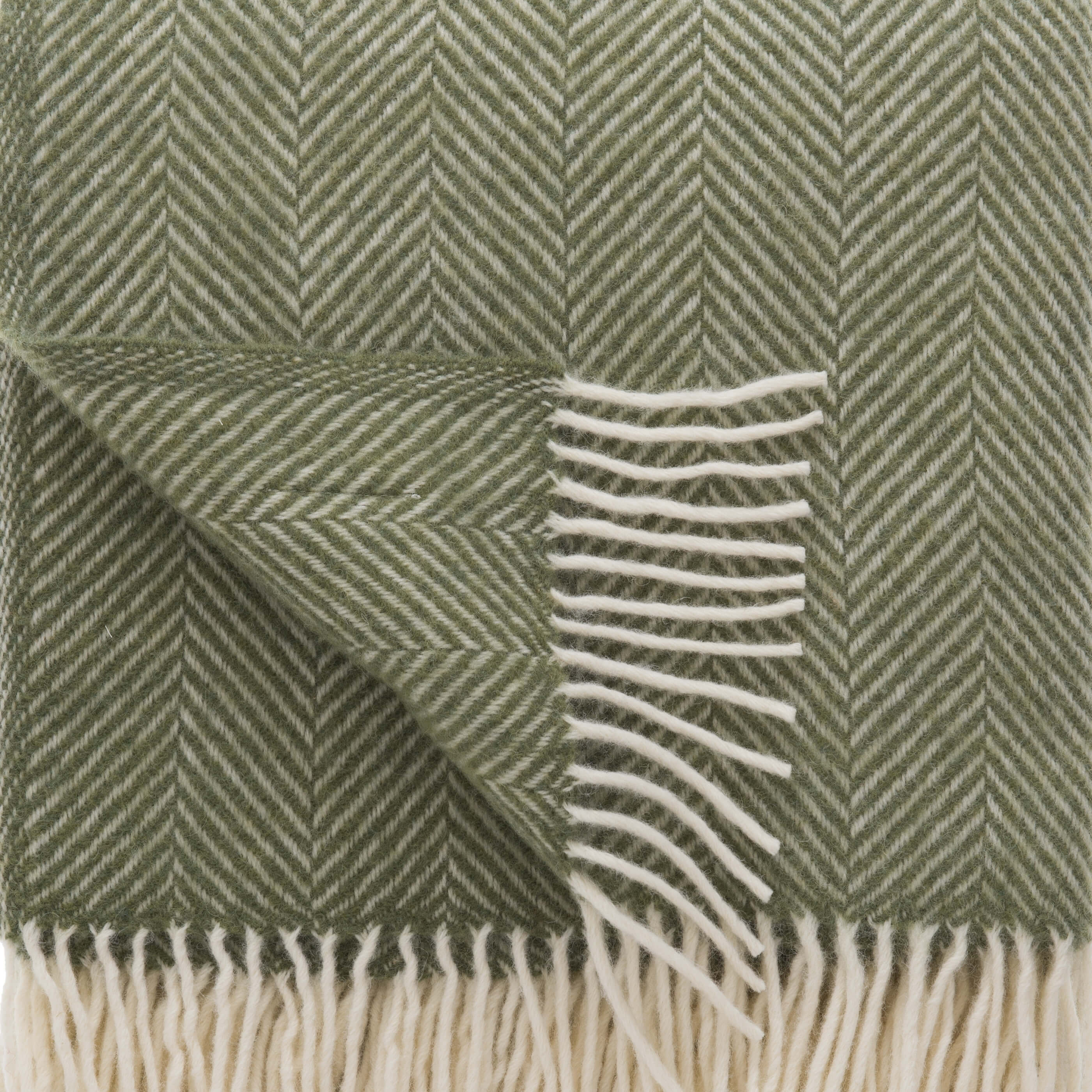 Olive Green Herringbone Pure Wool Throw