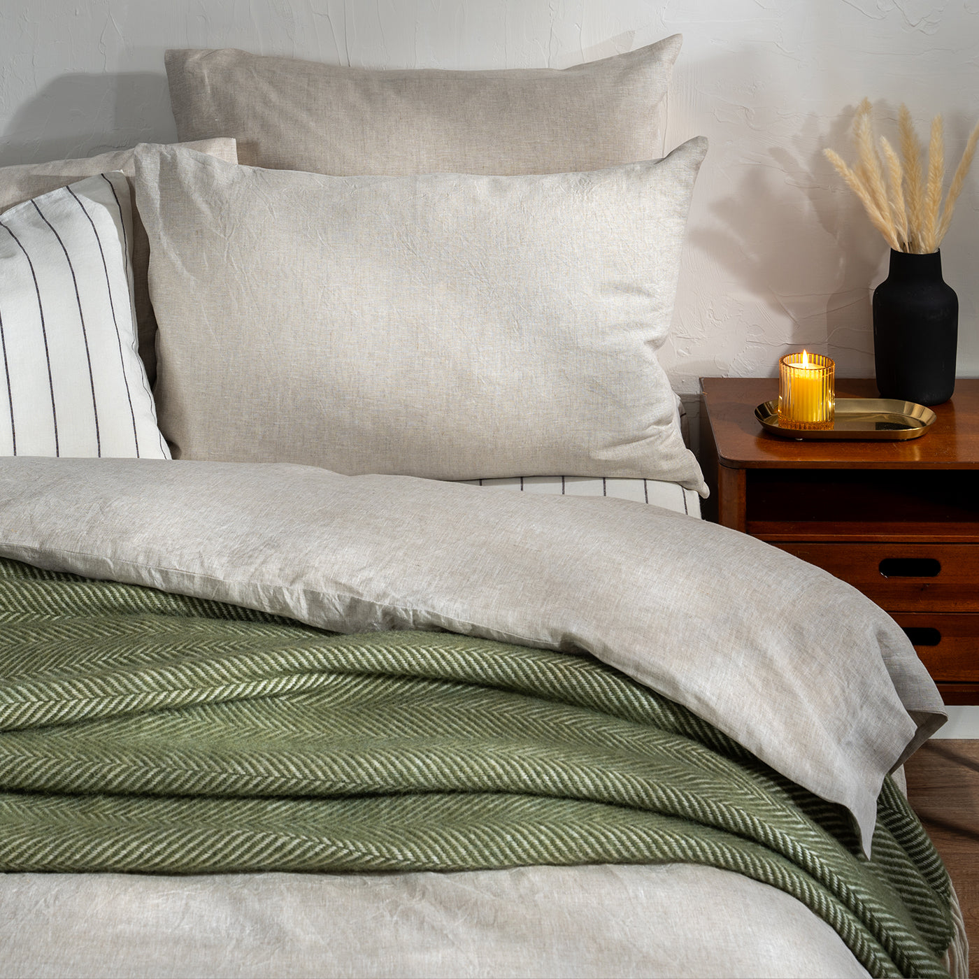 Olive Green Herringbone Pure Wool Throw