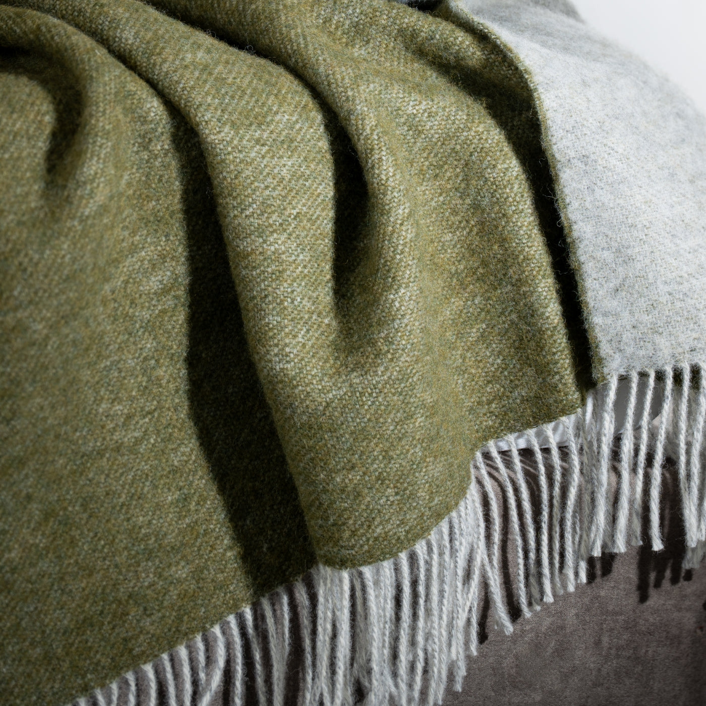 Olive Green Reversible Pure Wool Cushions & Throws