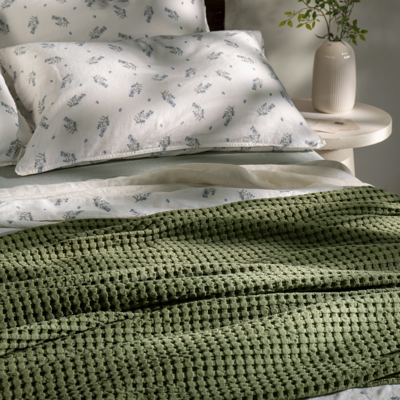 Olive Green Waffle Cotton Bedspread