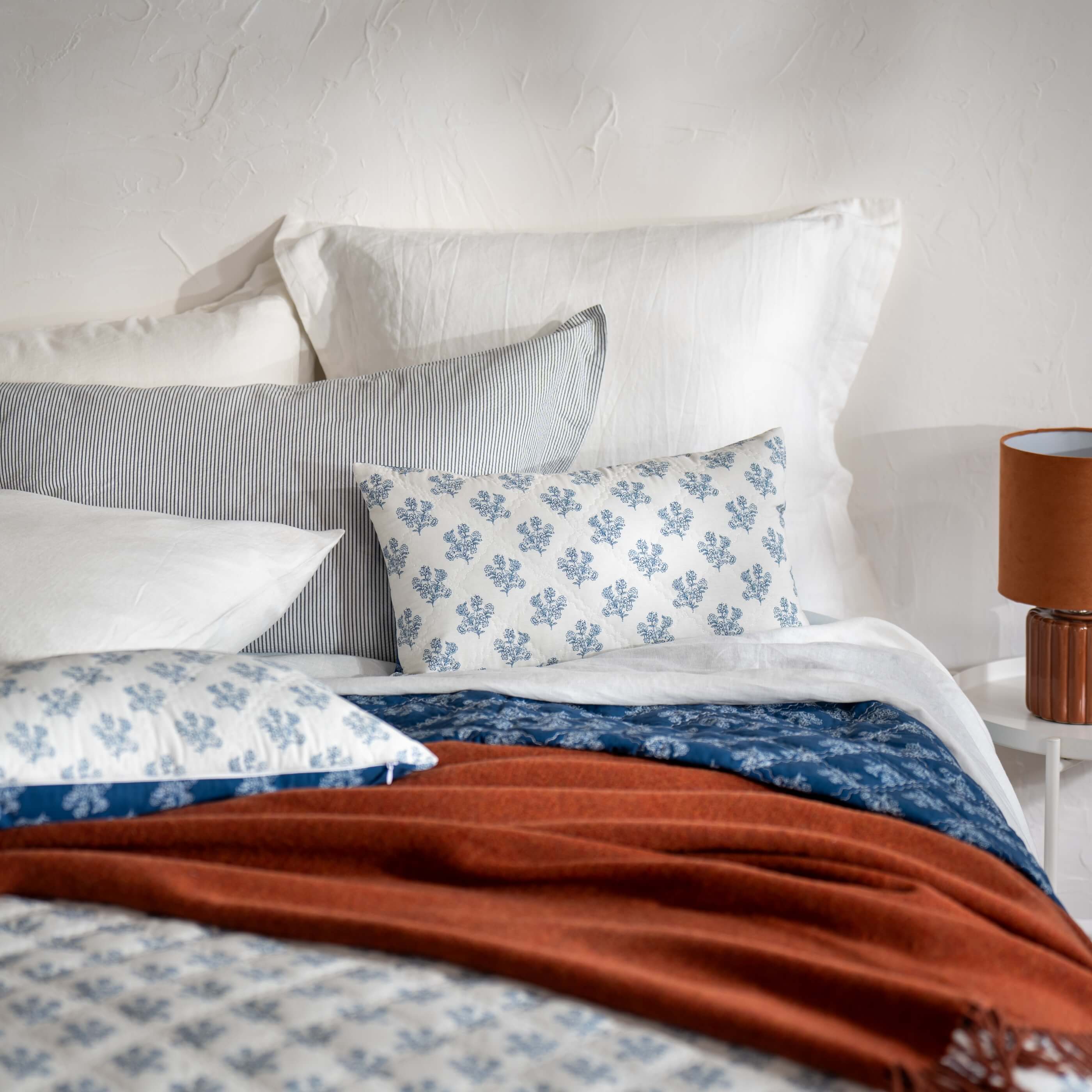 Midnight Blue Reversible Floral Print Bedspread & Cushion Covers