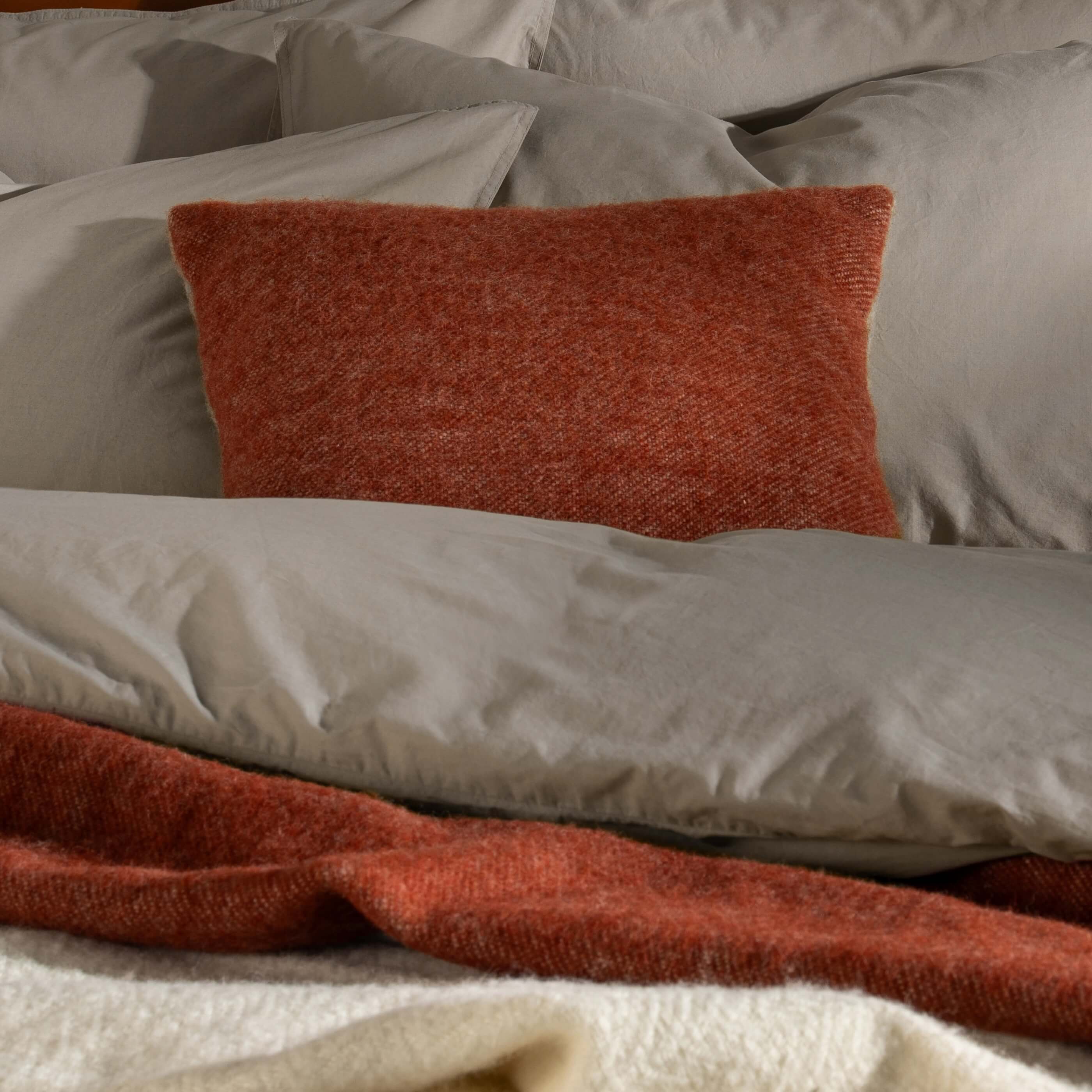 Burnt Orange Reversible Pure Wool Cushions - linen, close-up detail 3 | Soak and Sleep