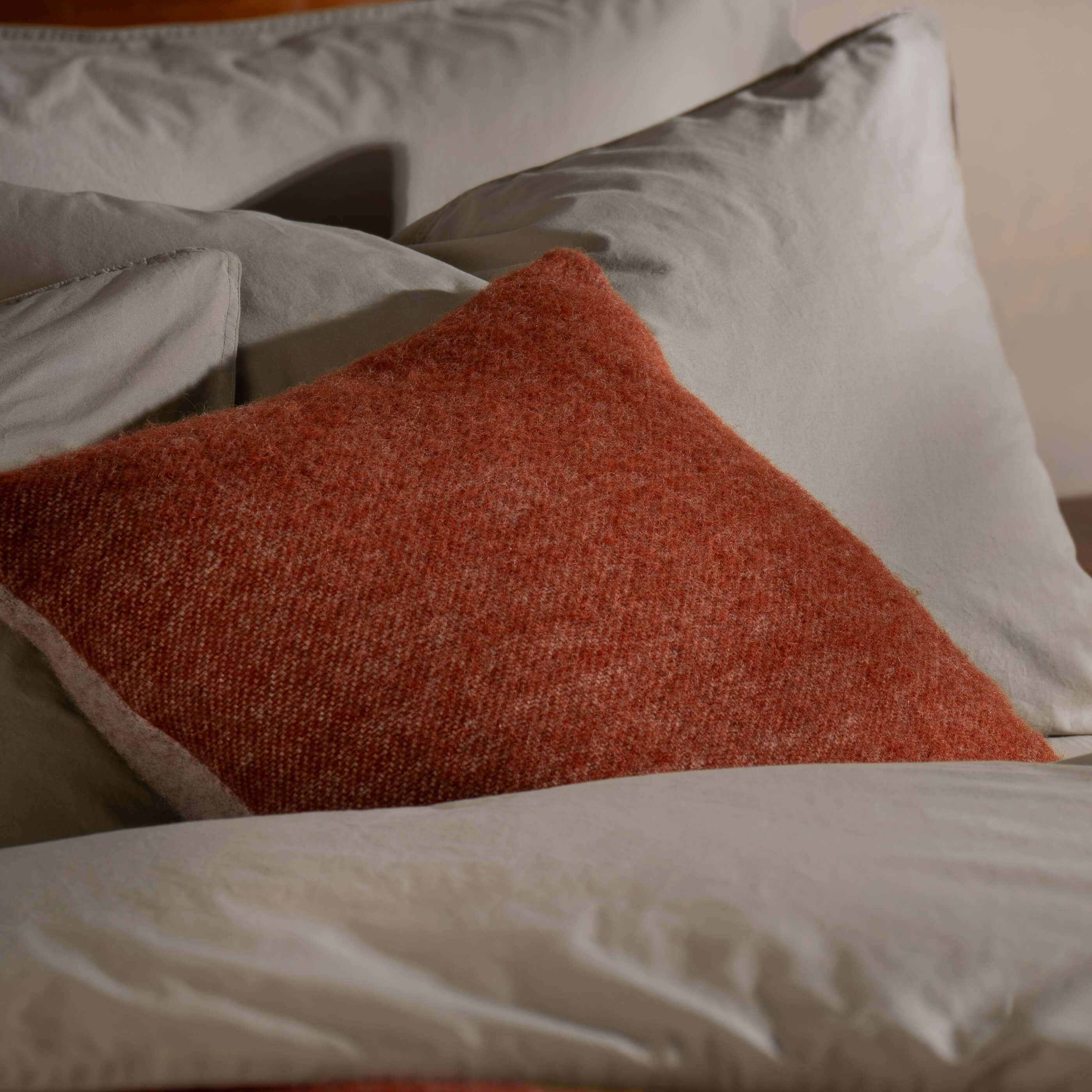 Burnt Orange Reversible Pure Wool Cushions - linen, close-up detail 1 | Soak and Sleep