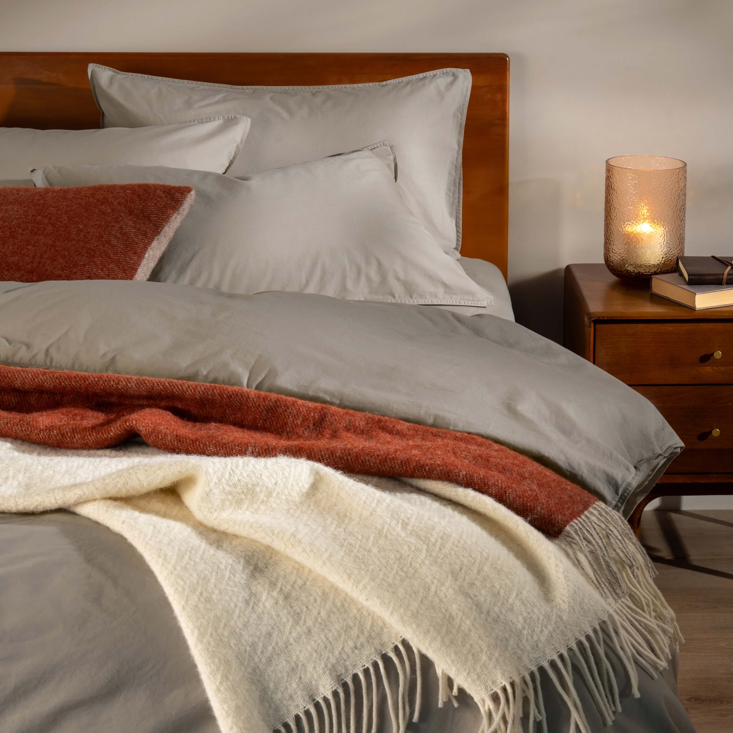 Burnt Orange Reversible Pure Wool Cushions - linen, close-up detail 2 | Soak and Sleep