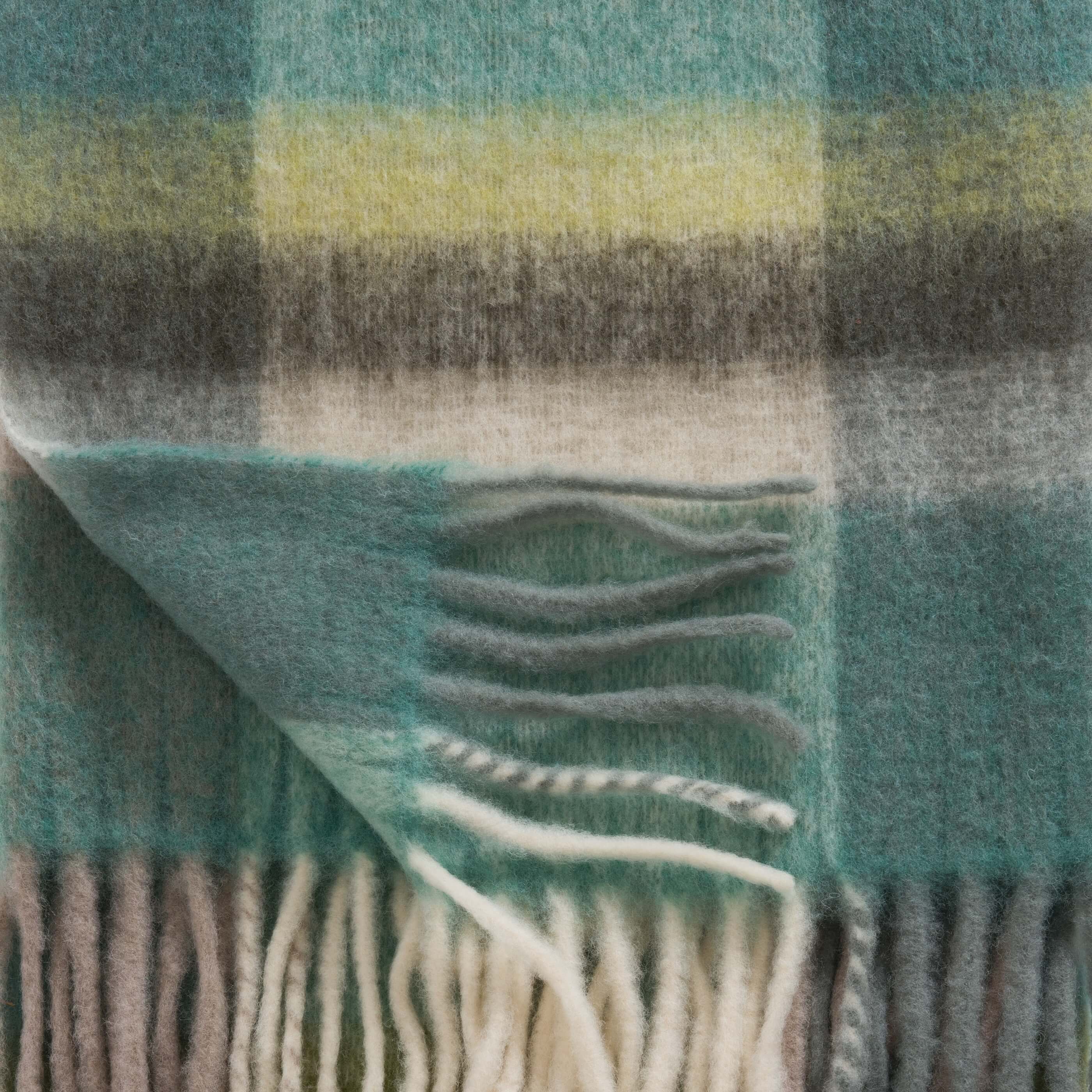 Sea Green Brushed Check Wool Blend Throw