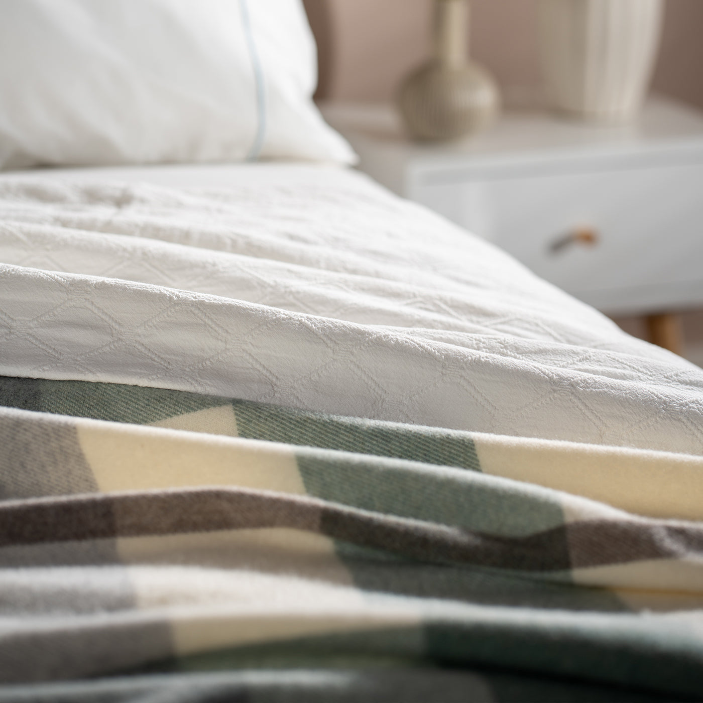 Sea Green Check Pure Wool Throw