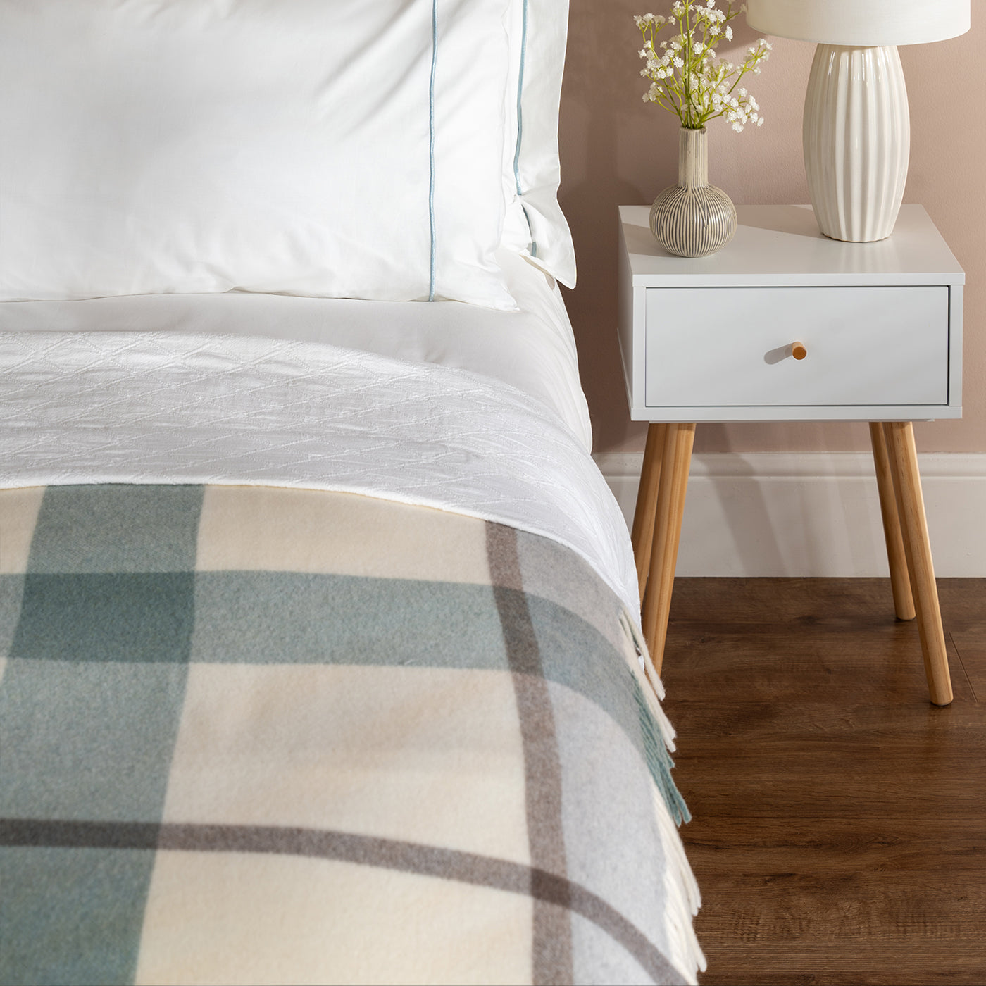 Sea Green Check Pure Wool Throw