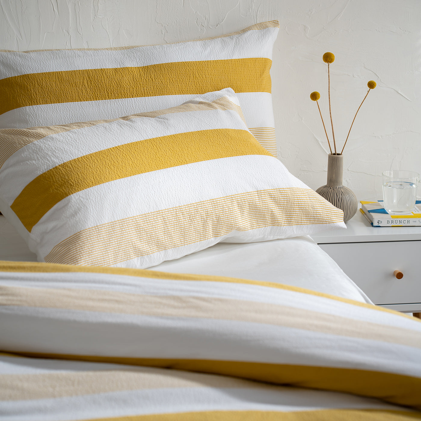 Mustard Yellow Seersucker Multi Stripe Duvet Cover