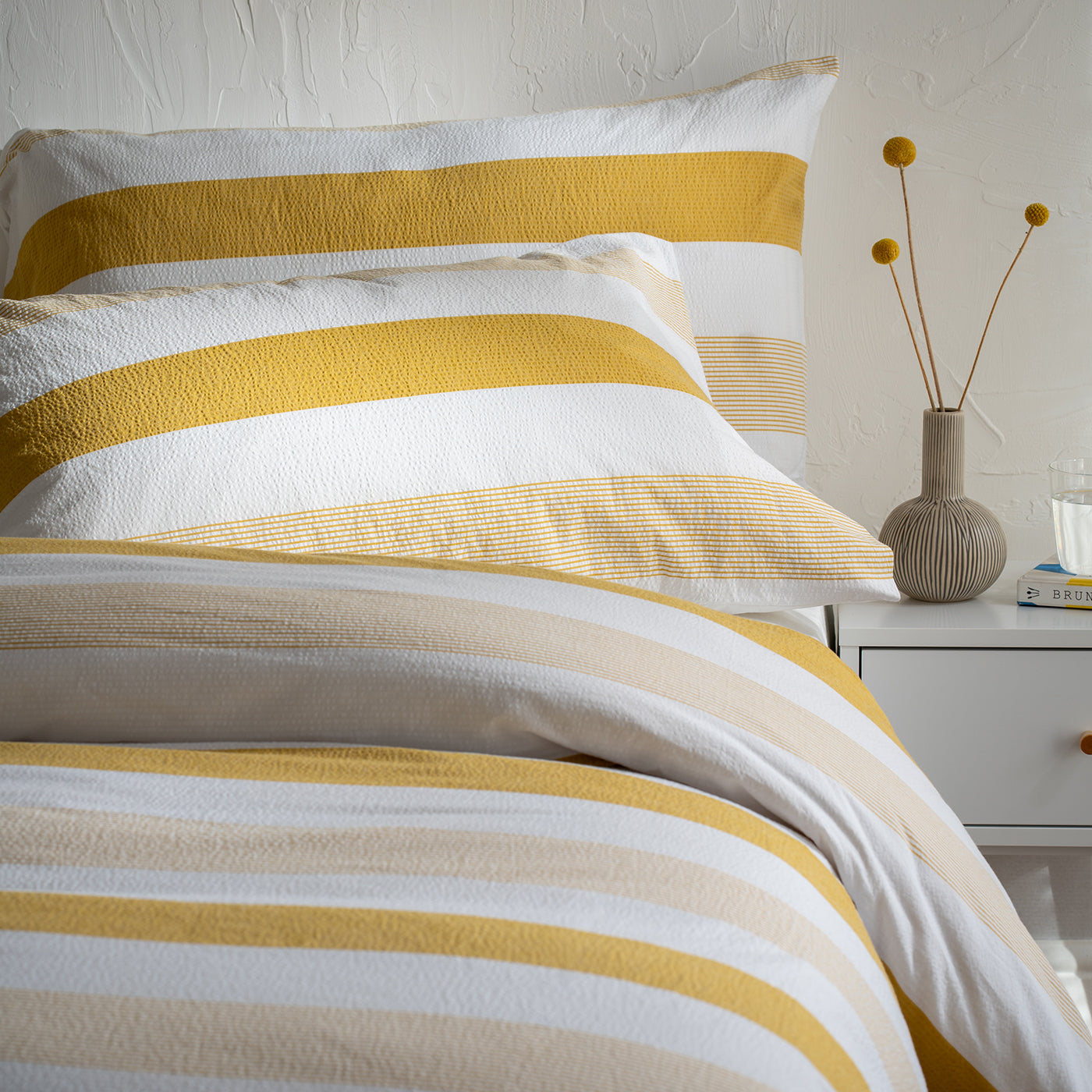 Mustard Yellow Seersucker Multi Stripe Duvet Cover