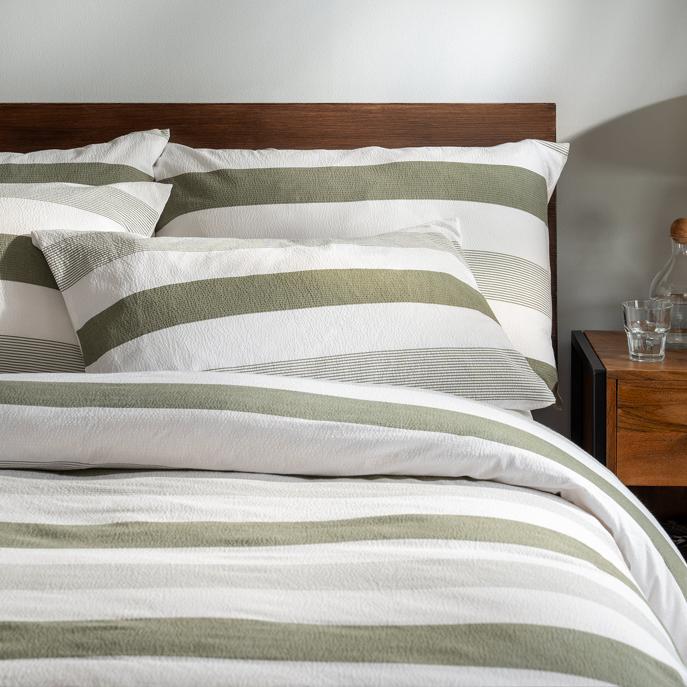 Olive Green Seersucker Multi Stripe Pillowcase