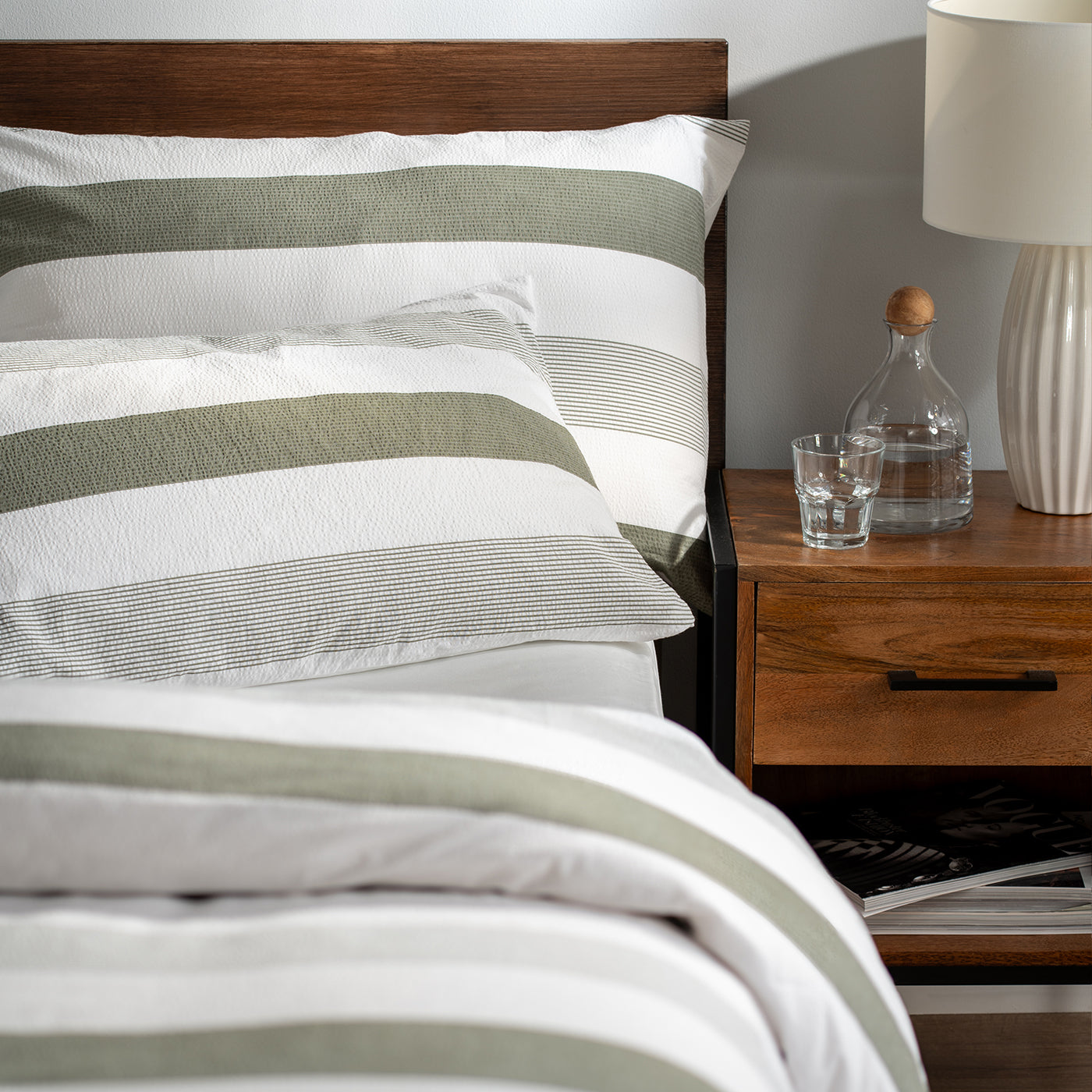 Olive Green Seersucker Multi Stripe Pillowcase