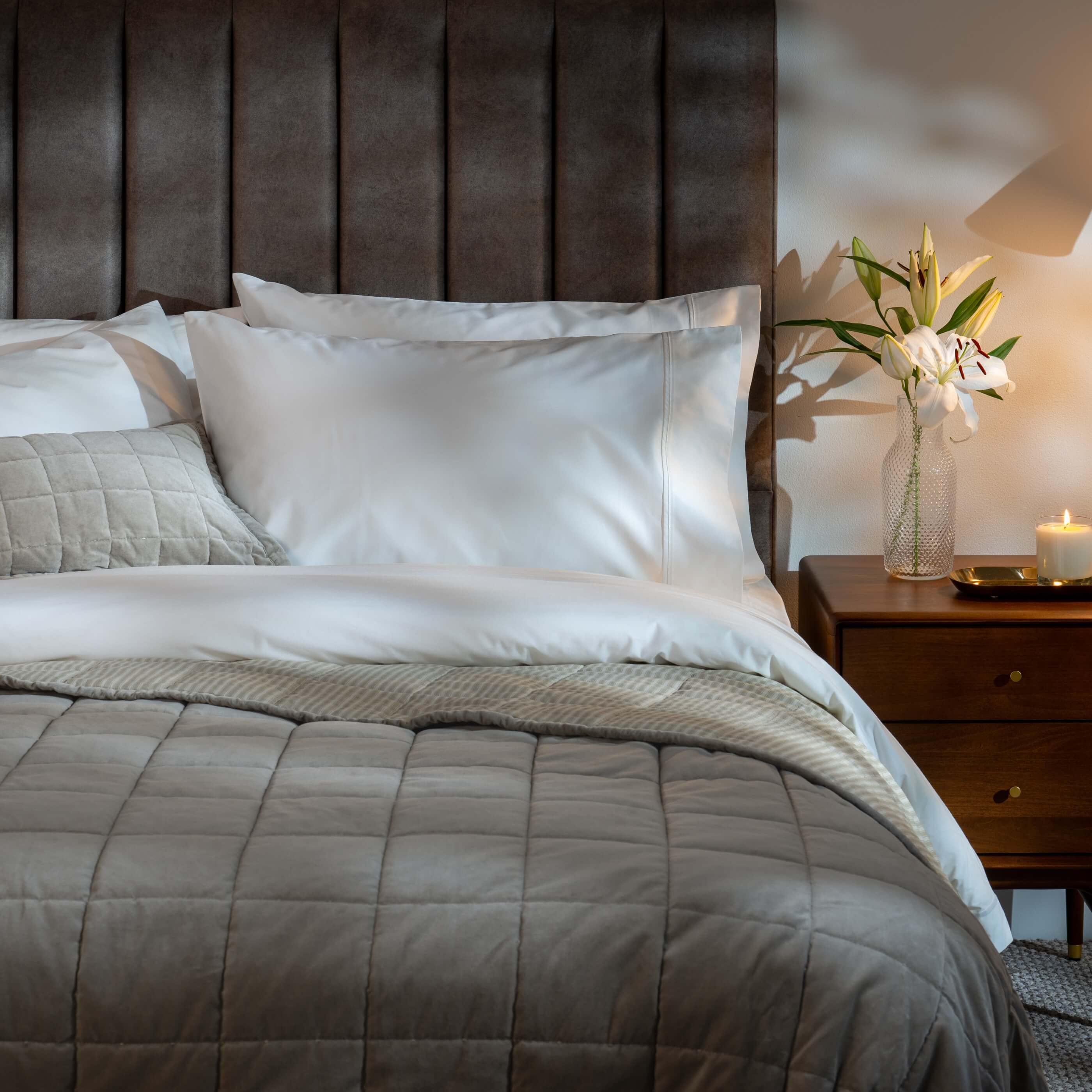 Soft Grey Velvet Cotton Quilted Bedspreads