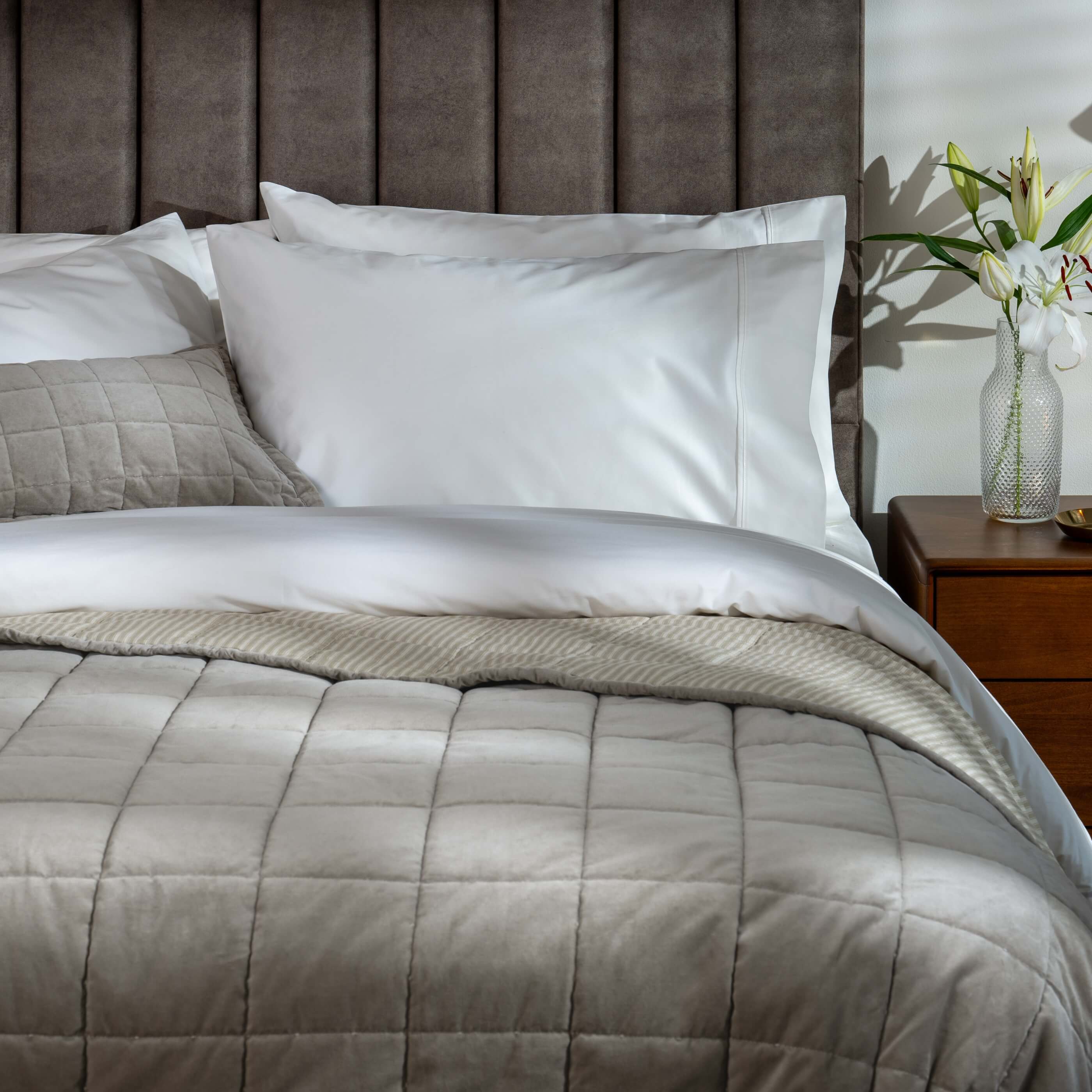 Soft Grey Velvet Cotton Quilted Bedspreads