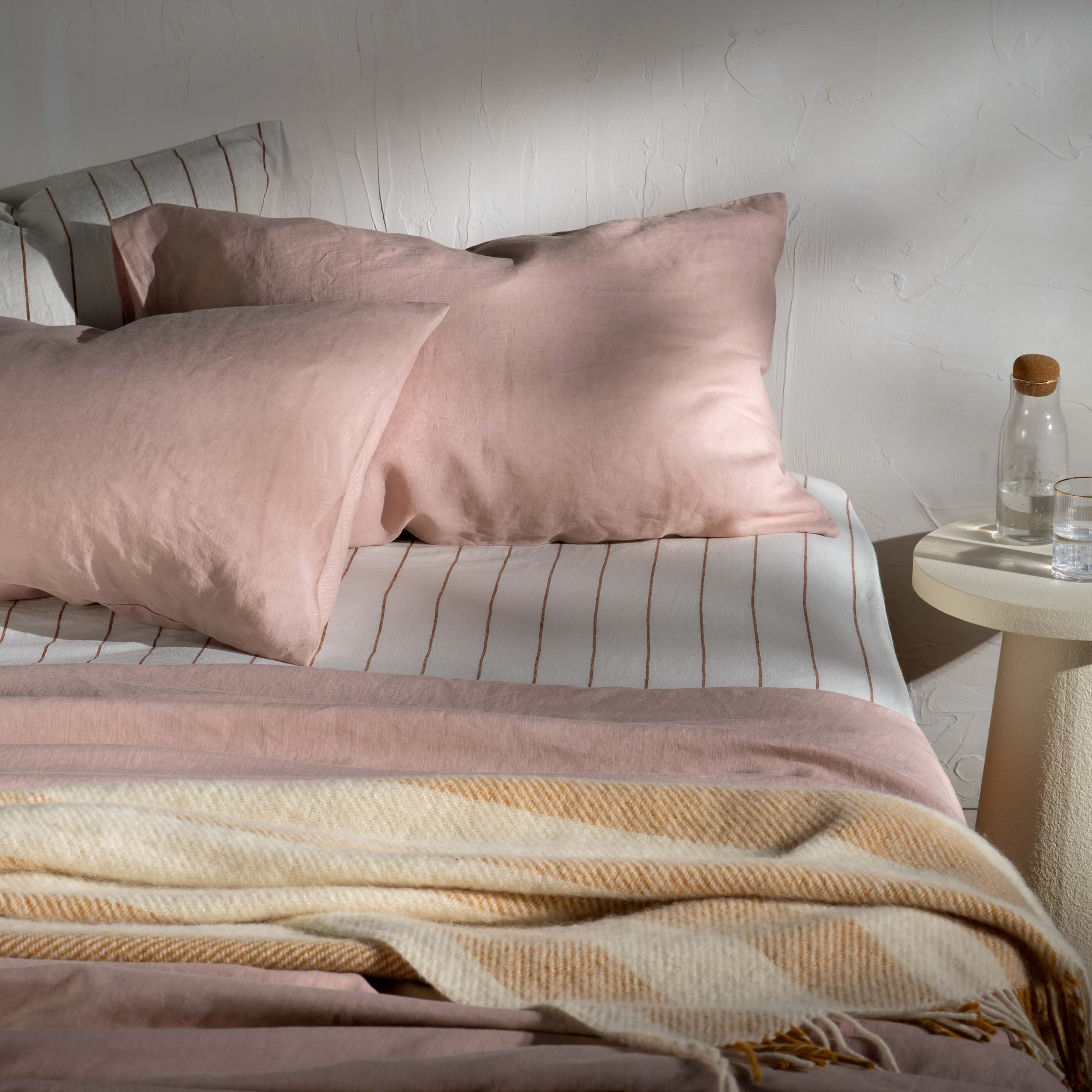 Soft Pink French Linen Bedding and Bed Sheets - breathable, close-up detail 2 | Soak and Sleep