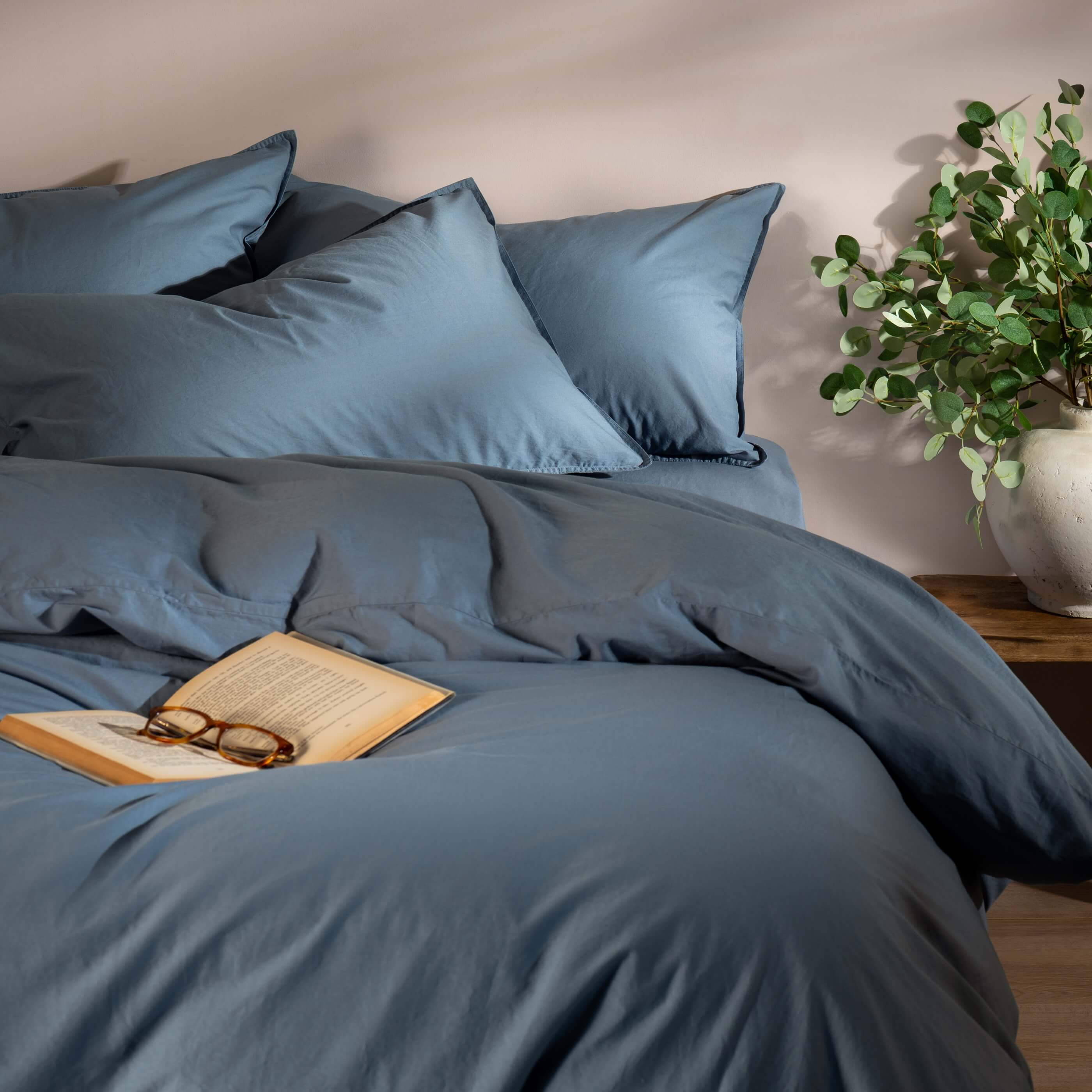 Storm Blue Stonewashed Cotton Standard Fitted Sheets