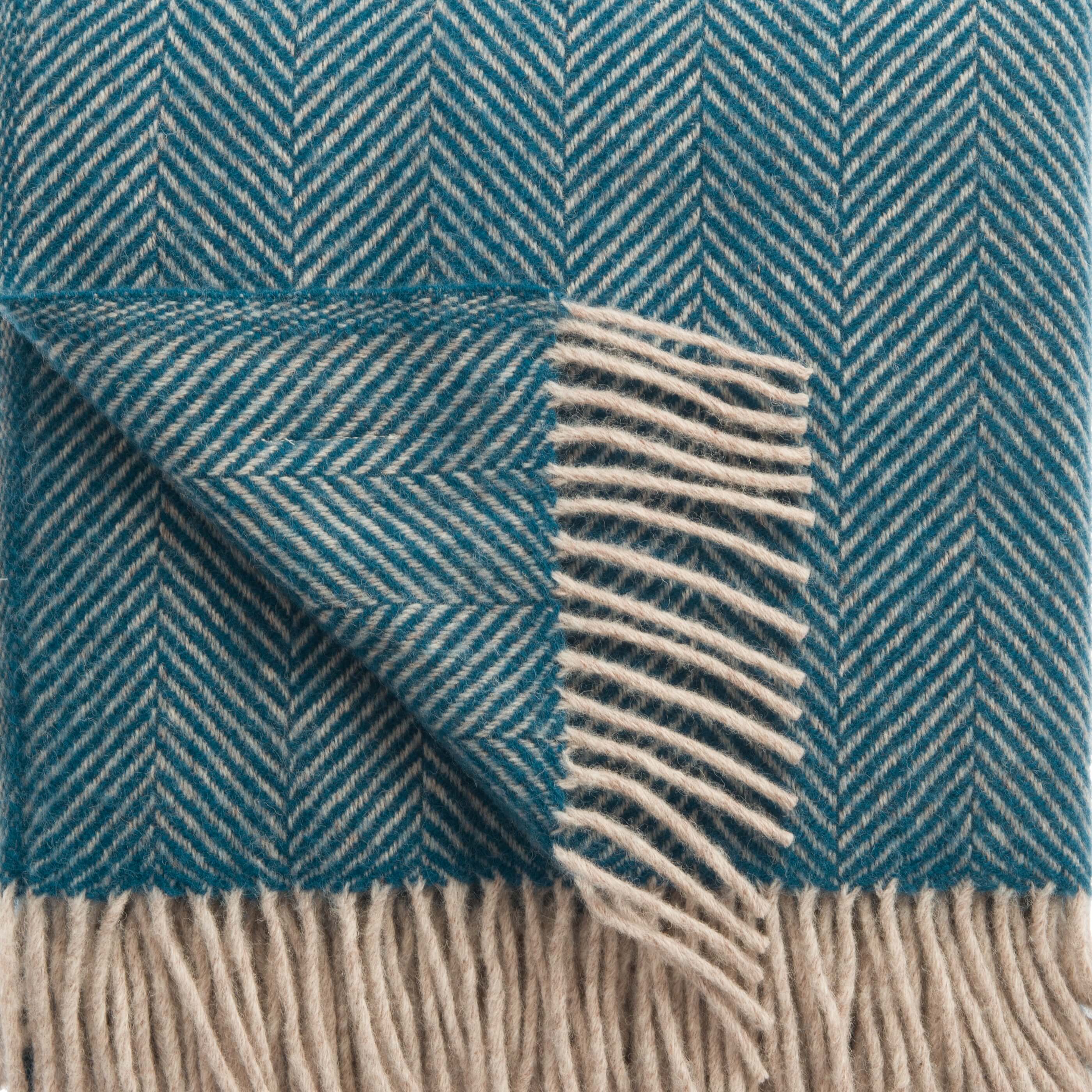 Teal Herringbone Pure Wool Throw