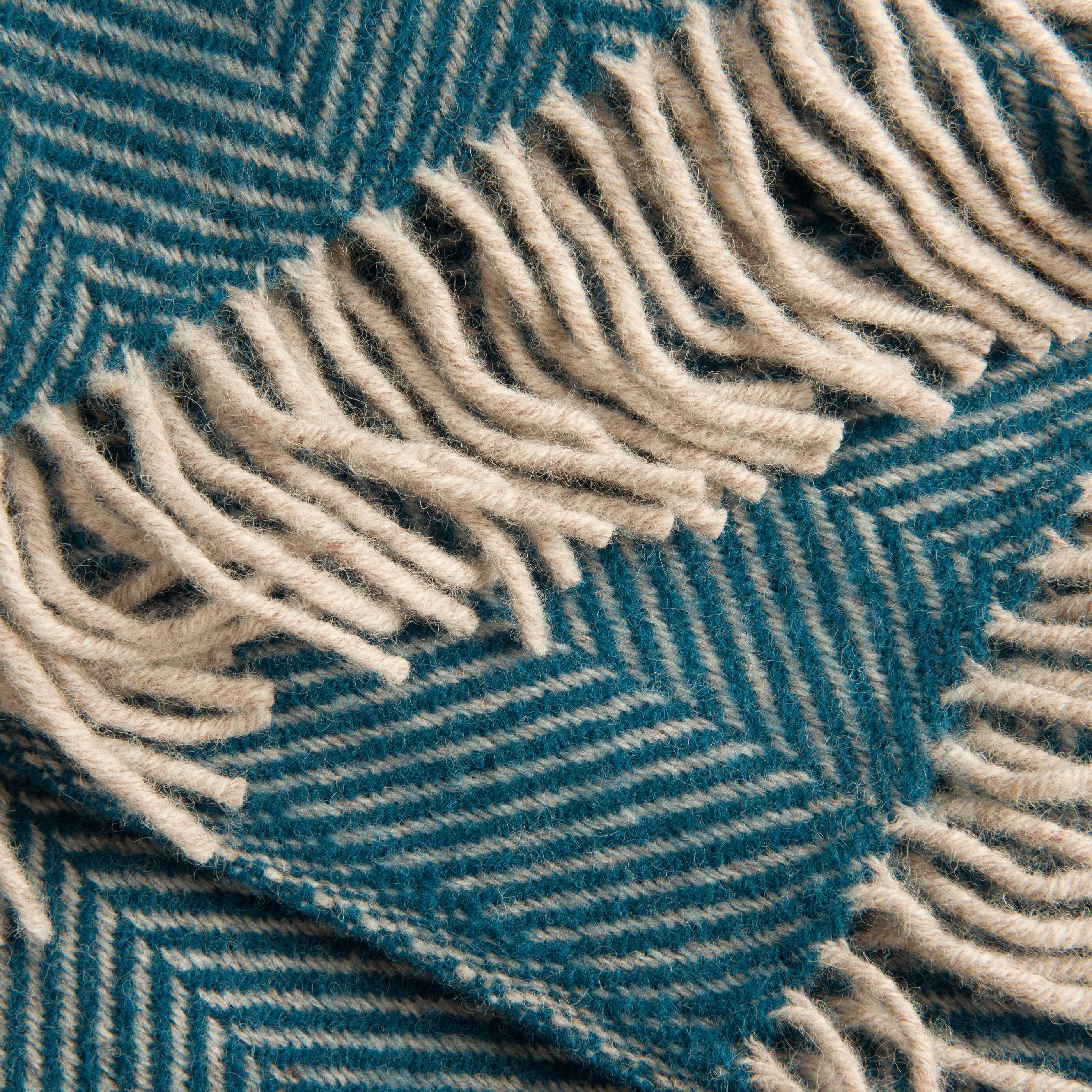 Teal Herringbone Pure Wool Throw