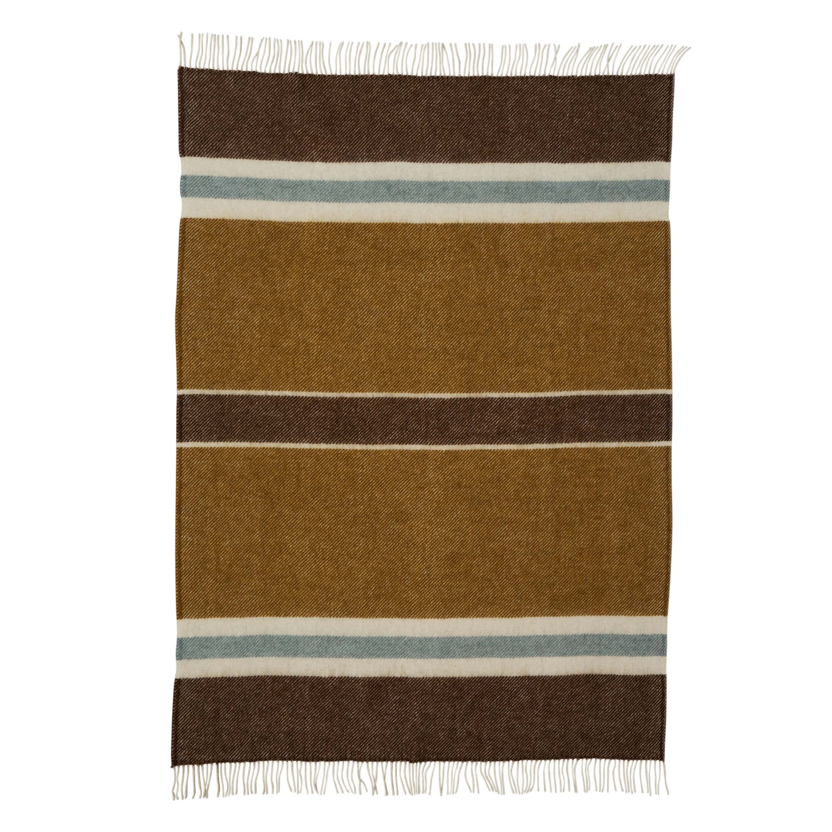 Walnut/Ochre Brushed Wool Multi Stripe Throw - breathable, detail view 2 | Soak and Sleep