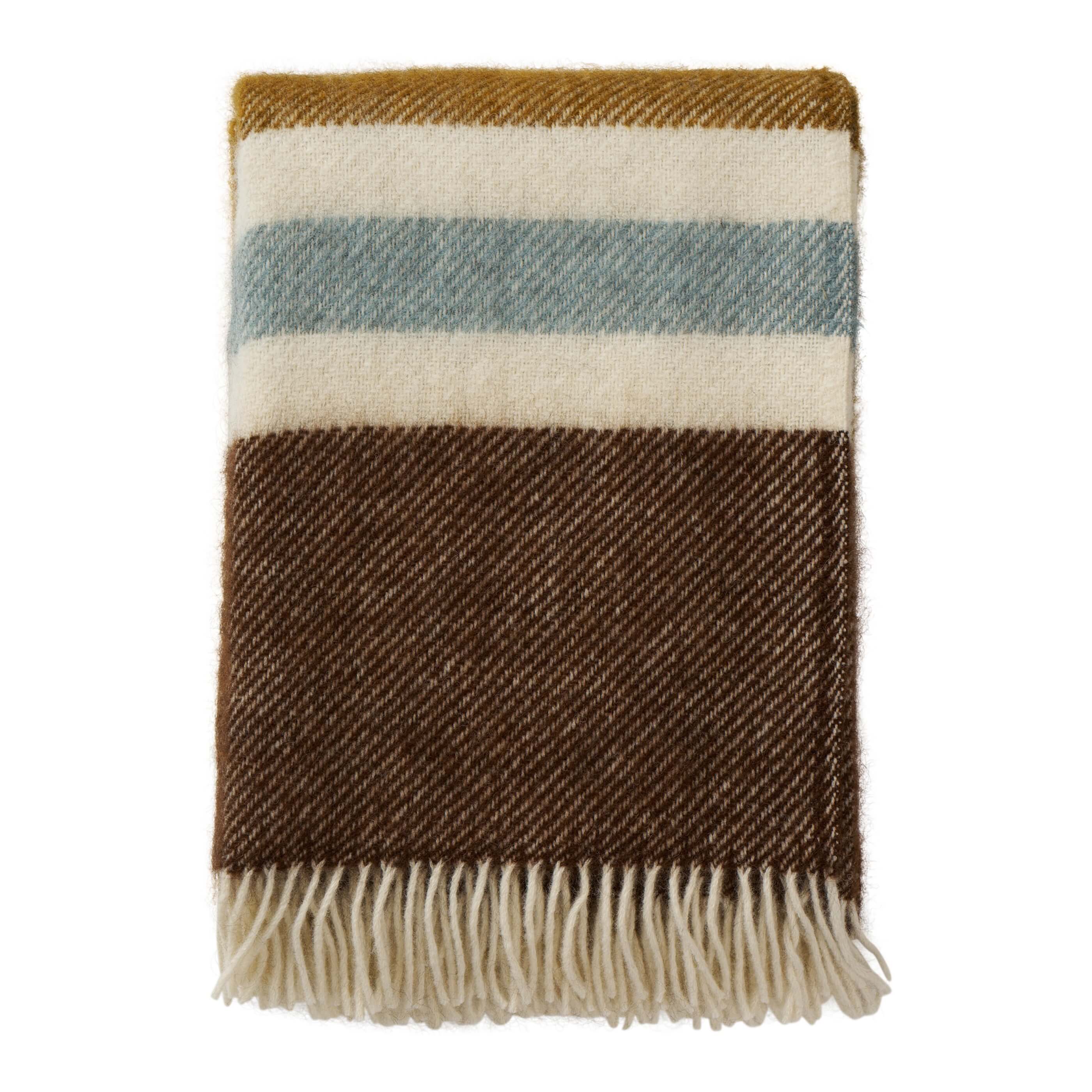 Walnut/Ochre Brushed Wool Multi Stripe Throw - breathable, detail view 1 | Soak and Sleep