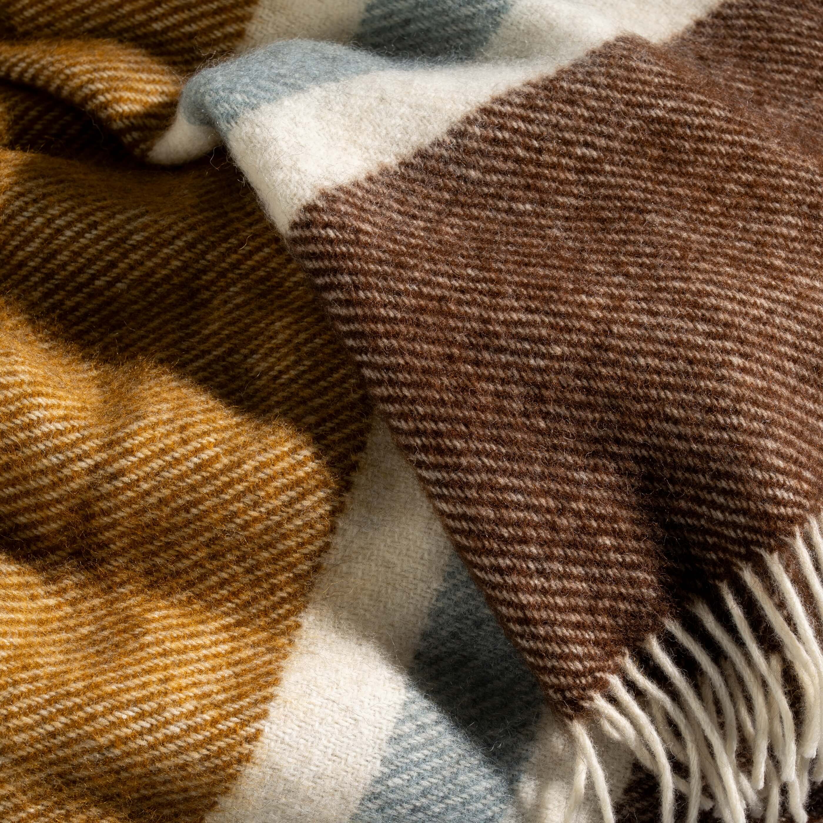 Walnut/Ochre Brushed Wool Multi Stripe Throw