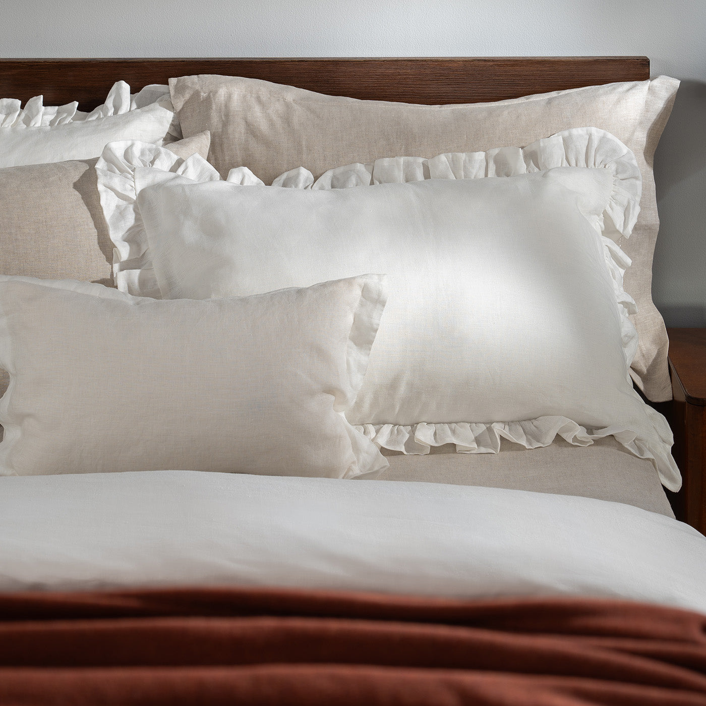 White Ruffled French Linen Duvet Cover