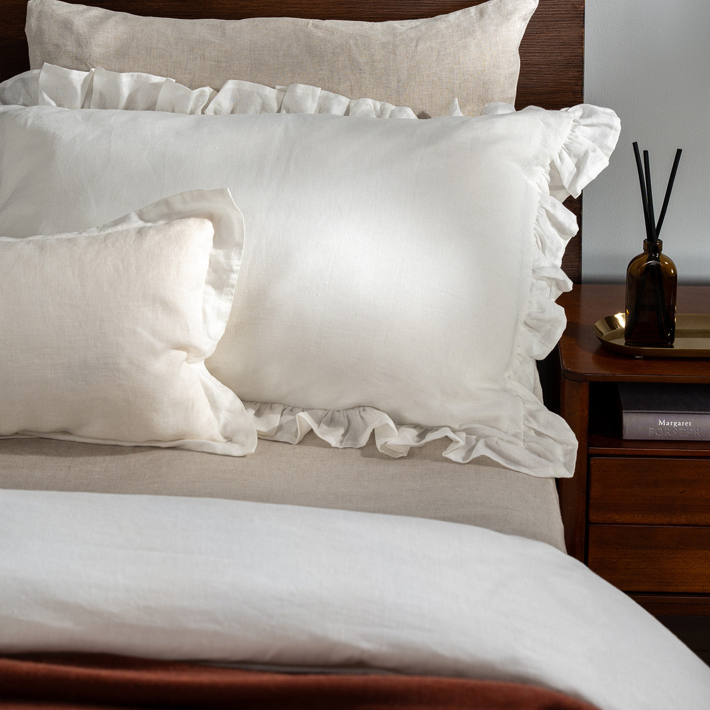 White Ruffled French Linen Duvet Cover