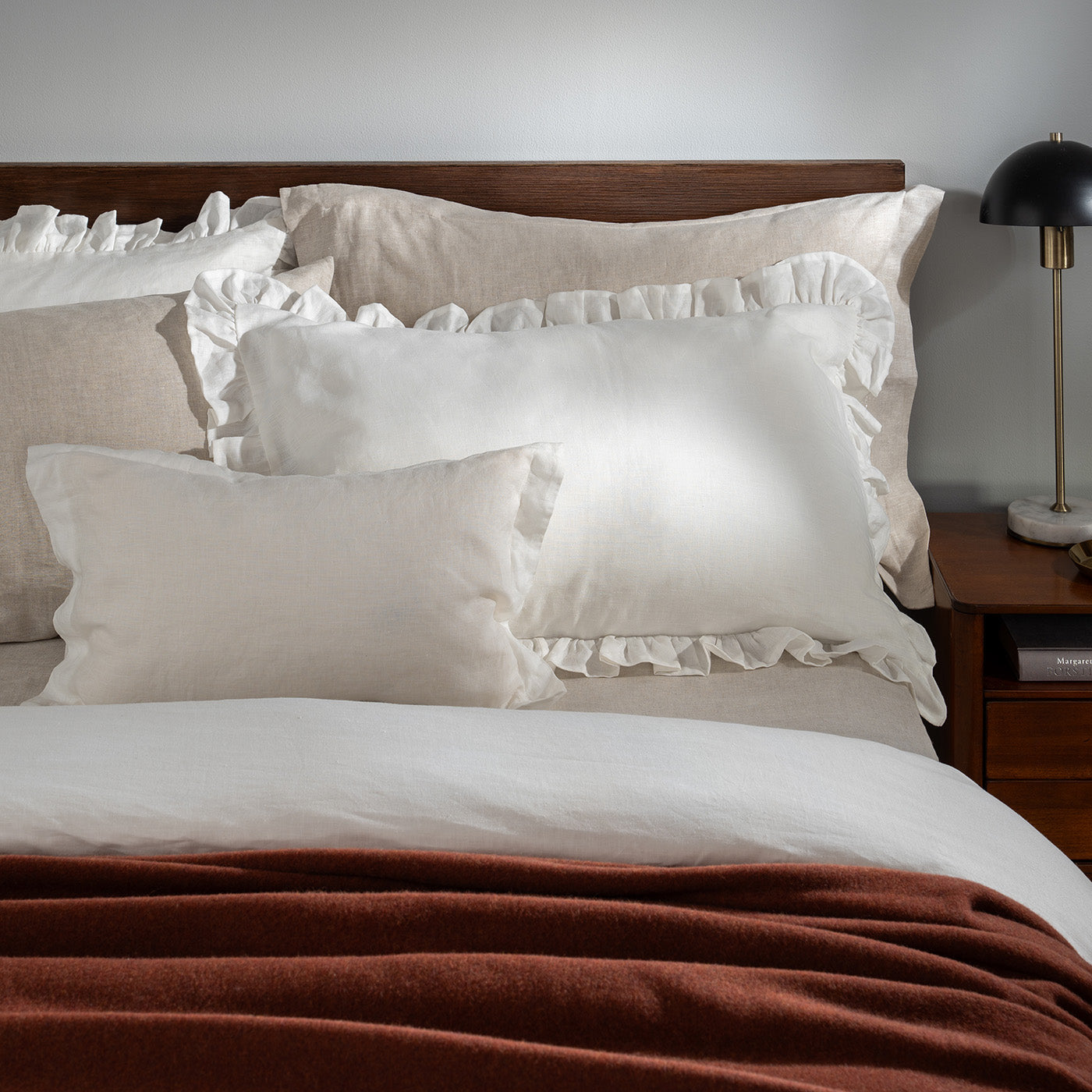 White Ruffled French Linen Duvet Cover