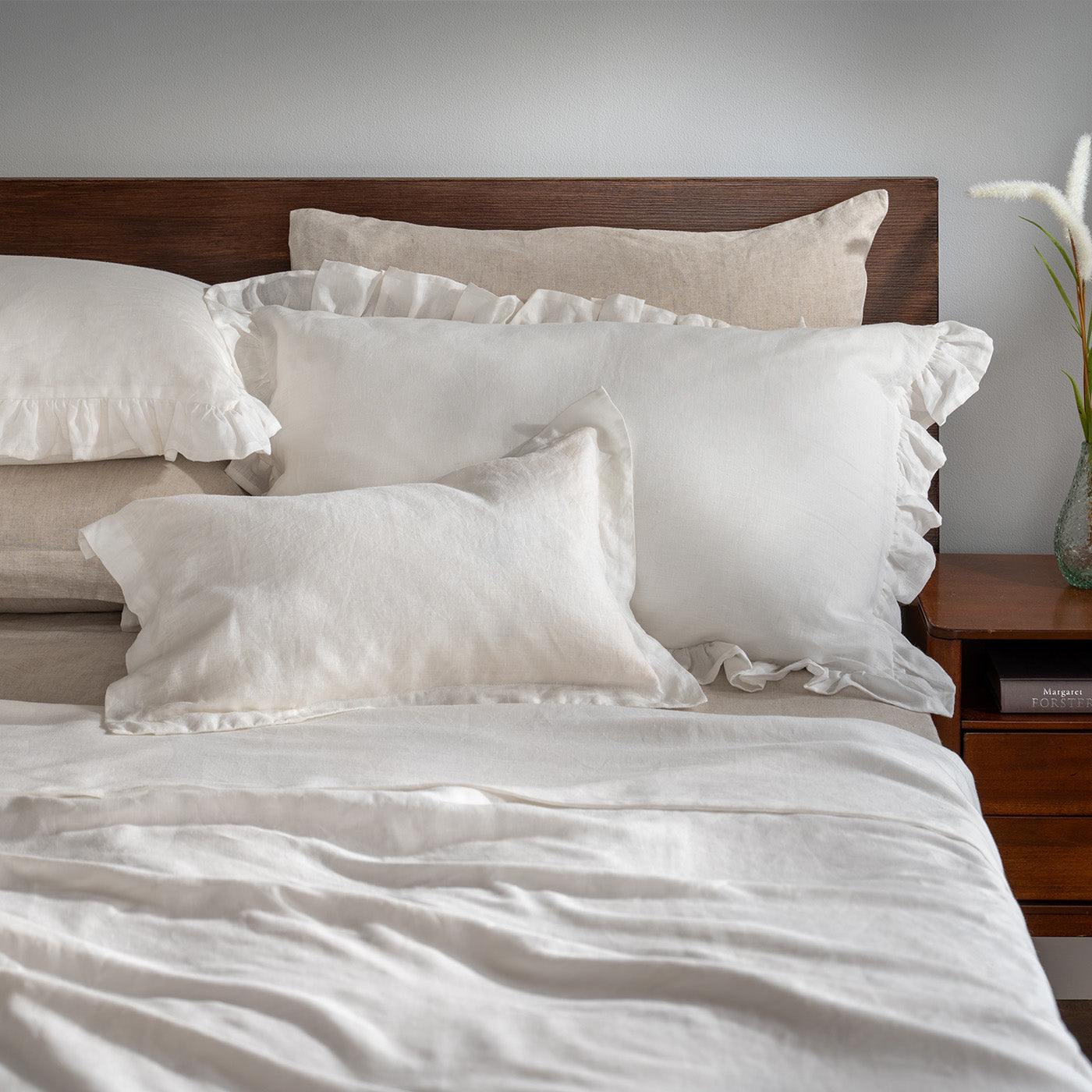White Ruffled French Linen Duvet Cover