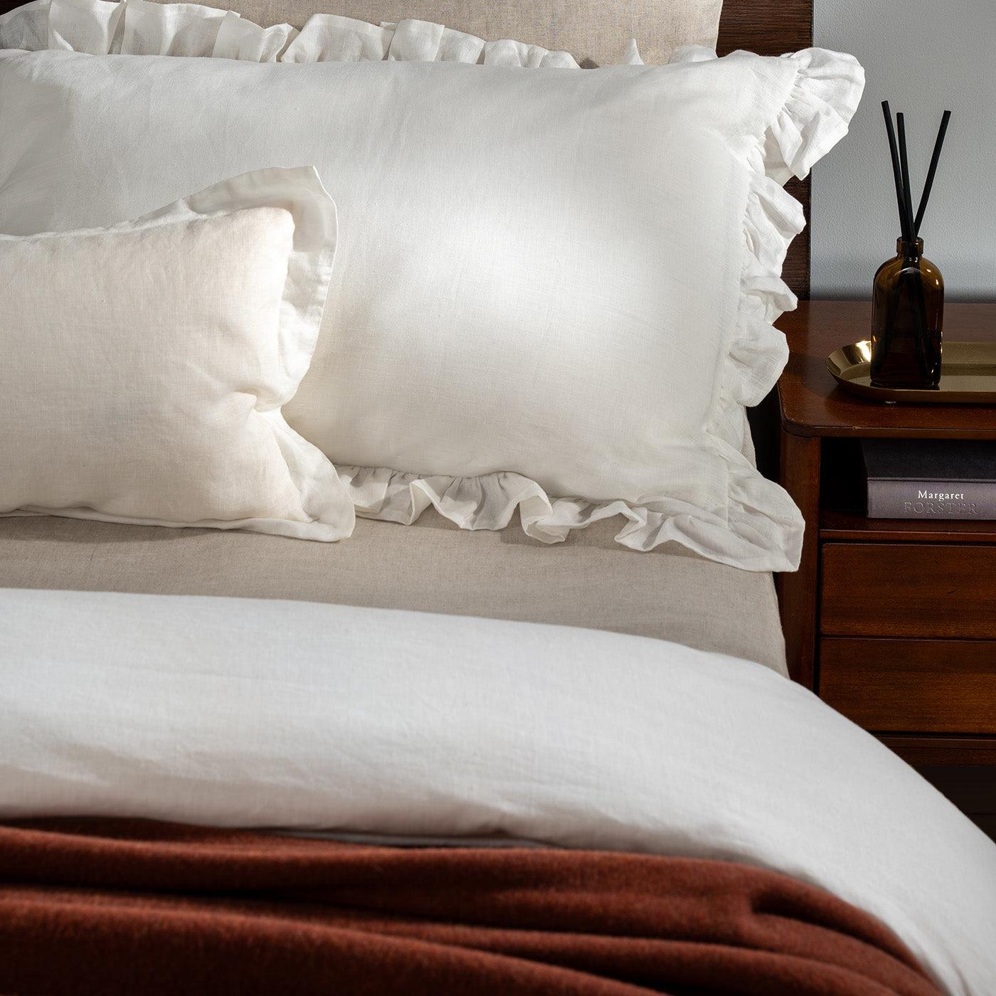 White Ruffled French Linen Duvet Cover