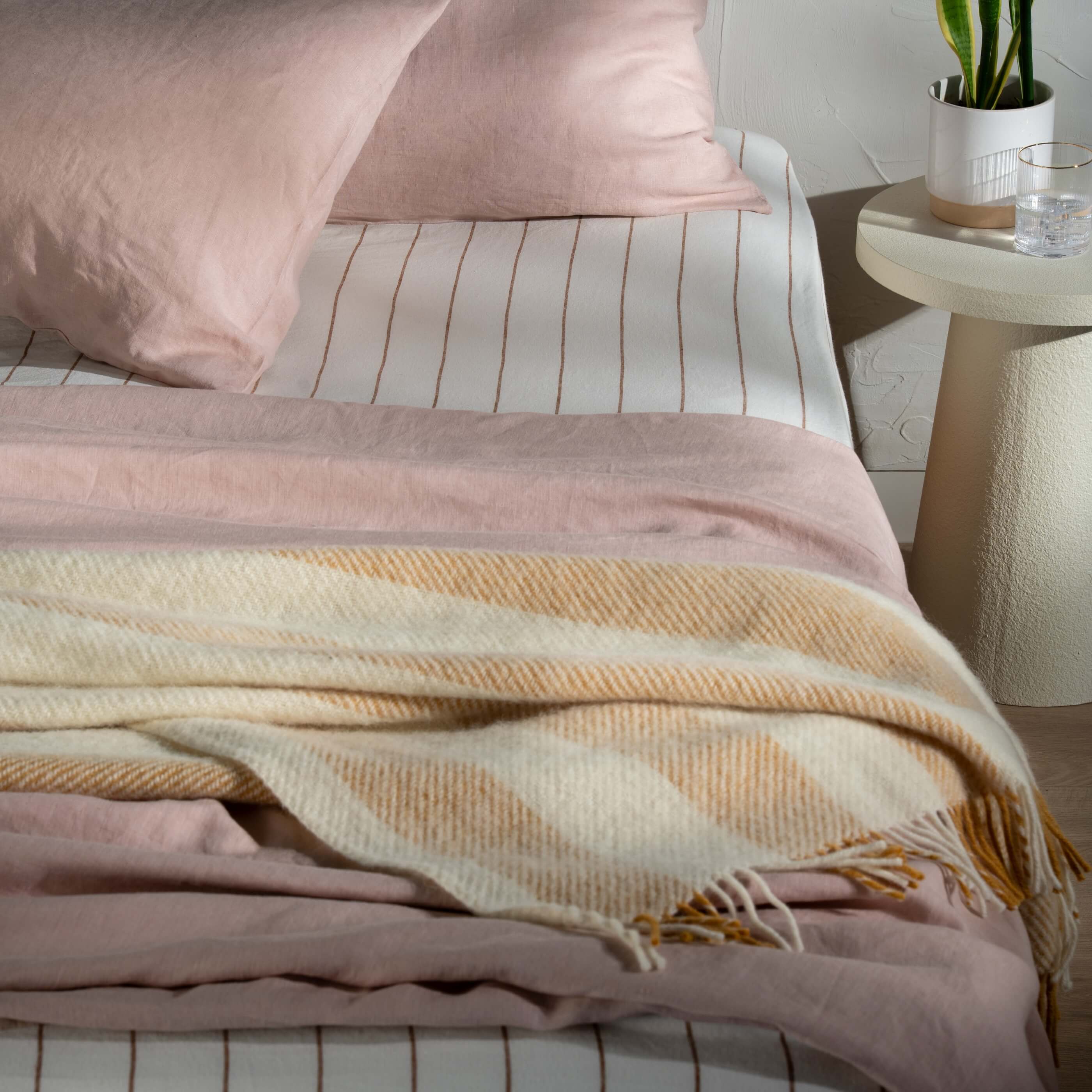 Yellow Ochre Brushed Wool Stripe Throw