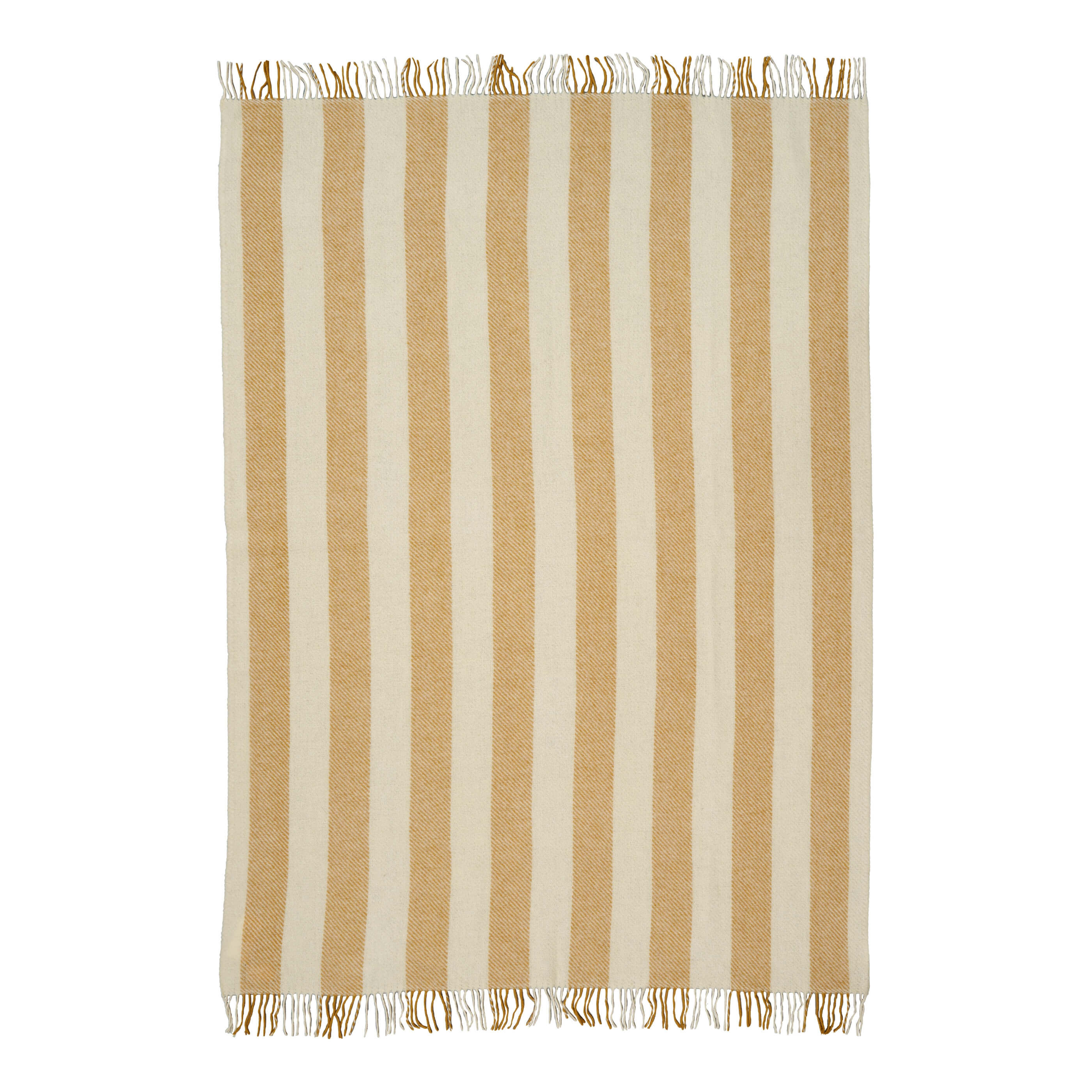 Yellow Ochre Brushed Wool Stripe Throw - breathable, detail view 2 | Soak and Sleep