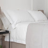 White 200 Thread Count Egyptian 40cm Deep Fitted Sheets styled in a bedroom | Soak and Sleep