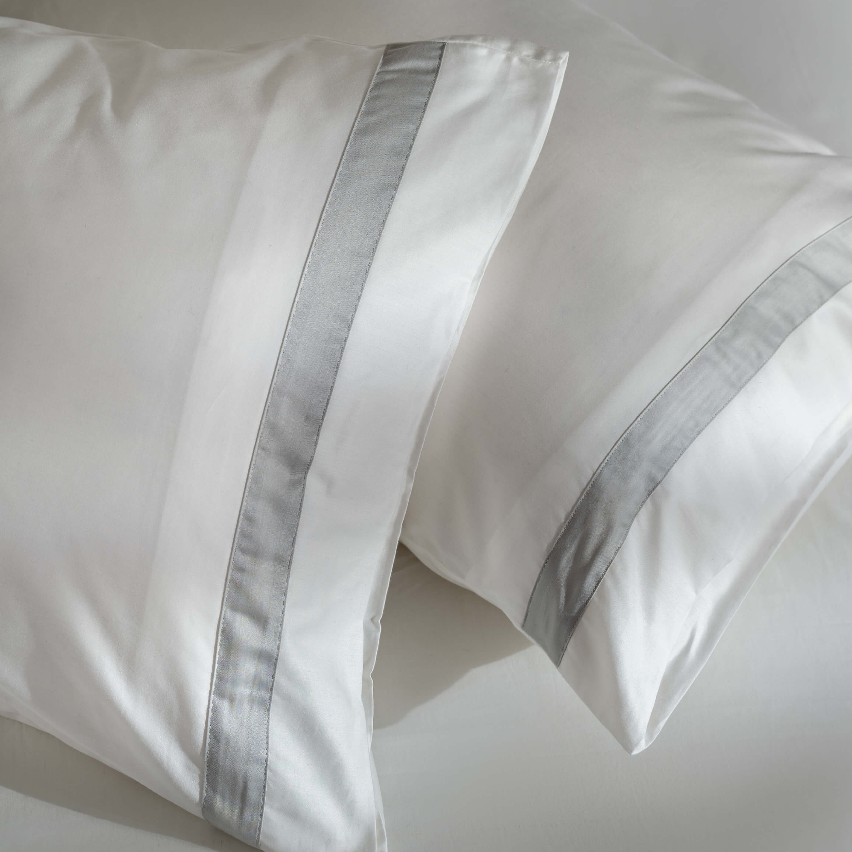 White/Light Grey 300 Thread Count Border Cotton Pillowcases