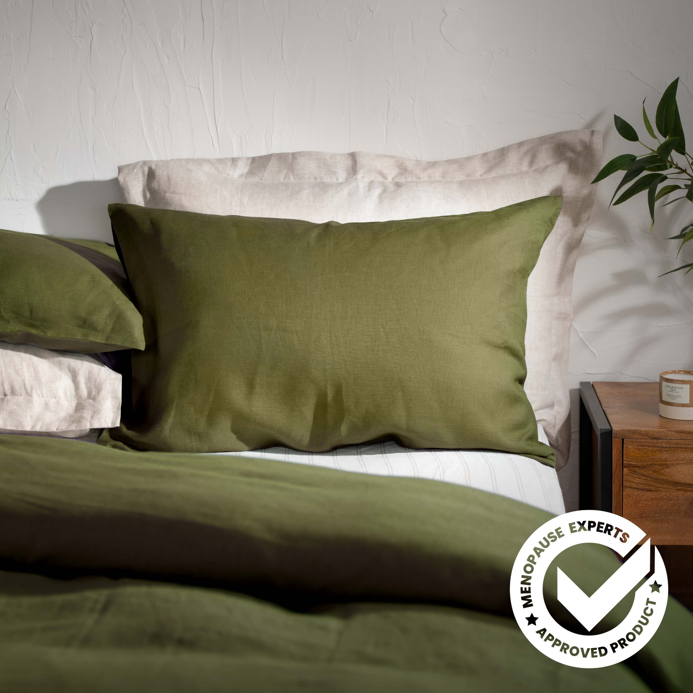 Olive Green French Linen Pillowcase