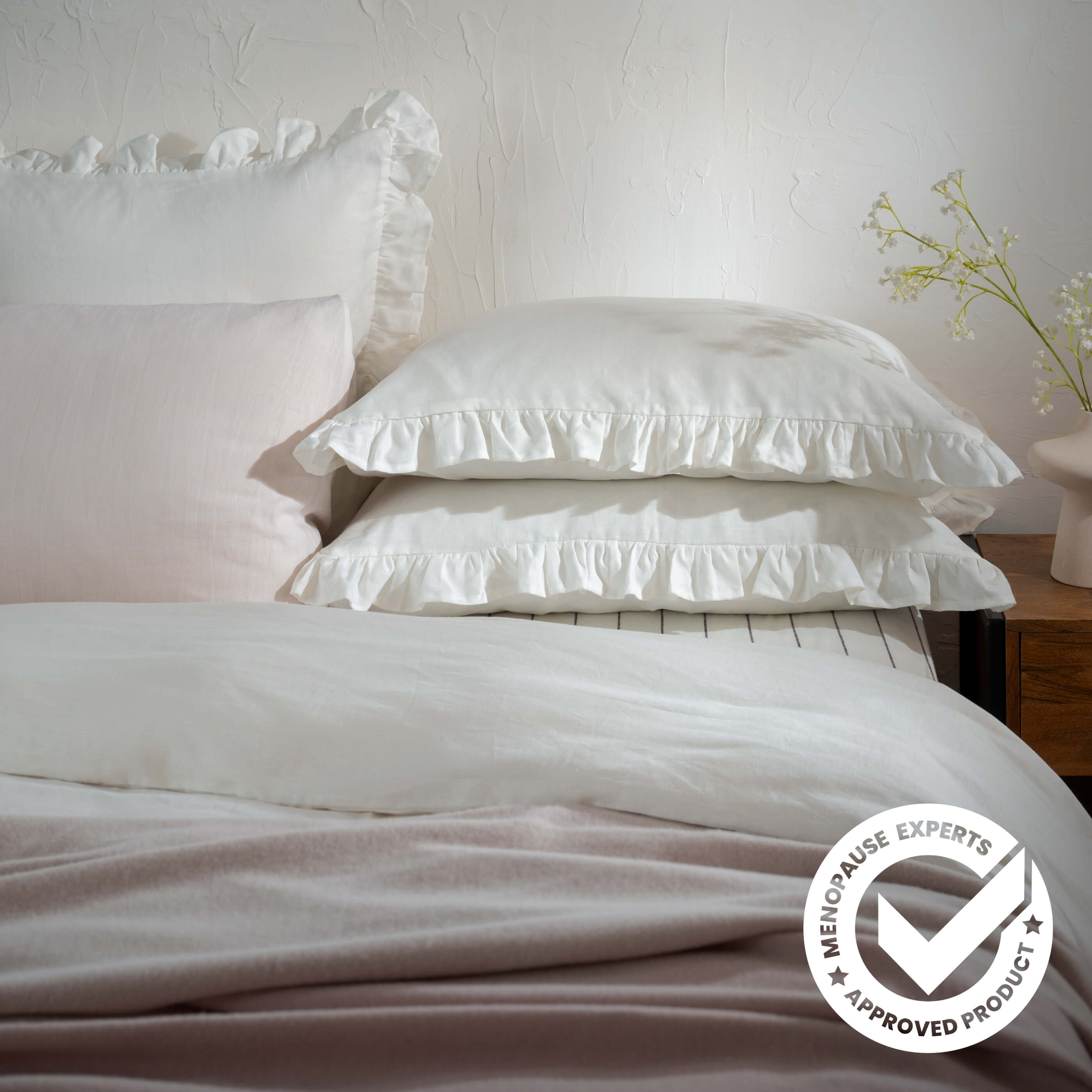 White Ruffled French Linen Bedding And Bed Sheets