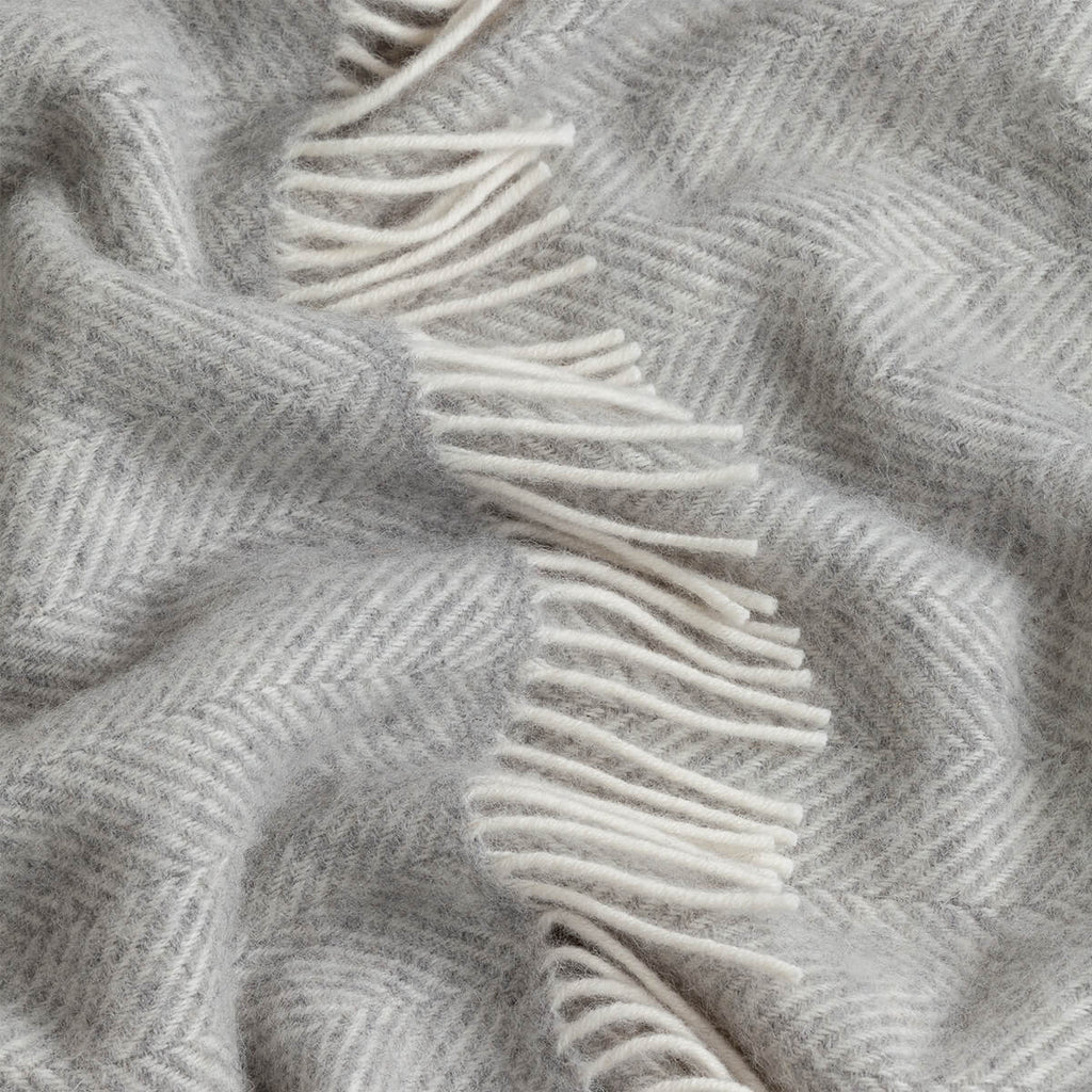 Light Grey Herringbone Pure Wool Throw