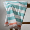 Aqua Striped Beach Towels - stripe, lightweight, bedroom detail | Soak and Sleep