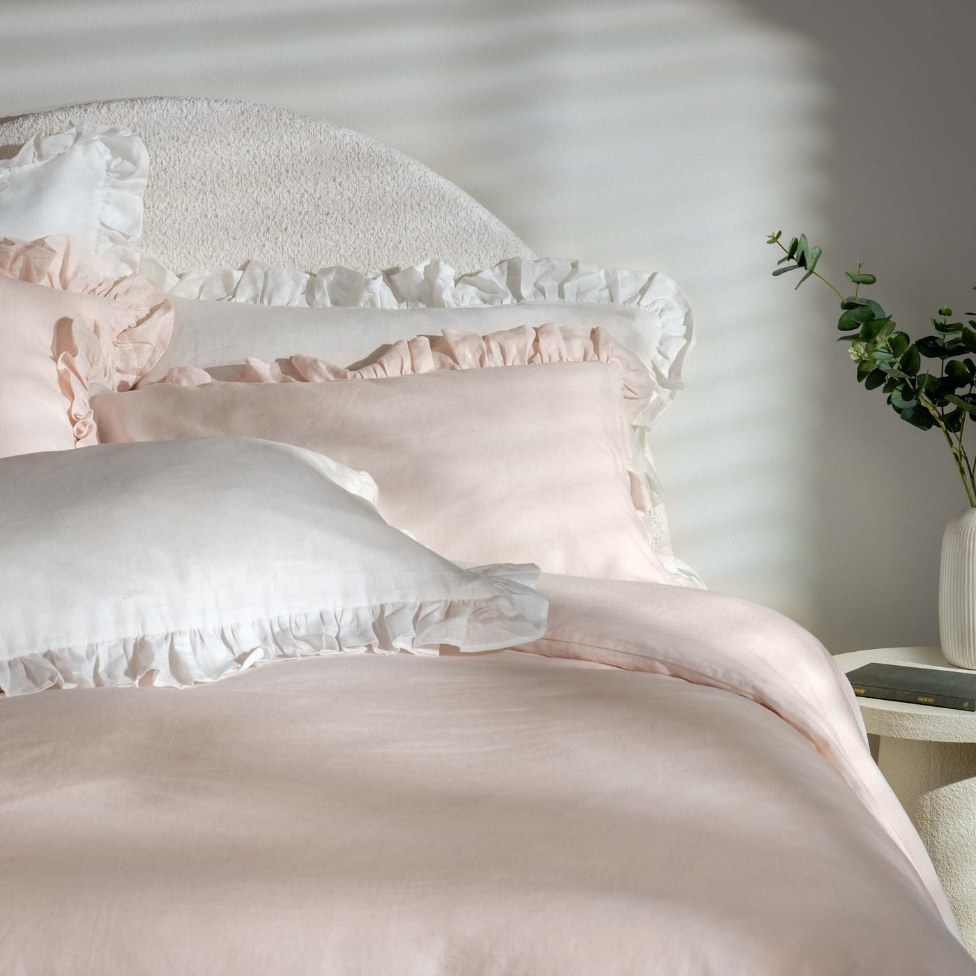 Blush Pink Ruffled French Linen Duvet Cover
