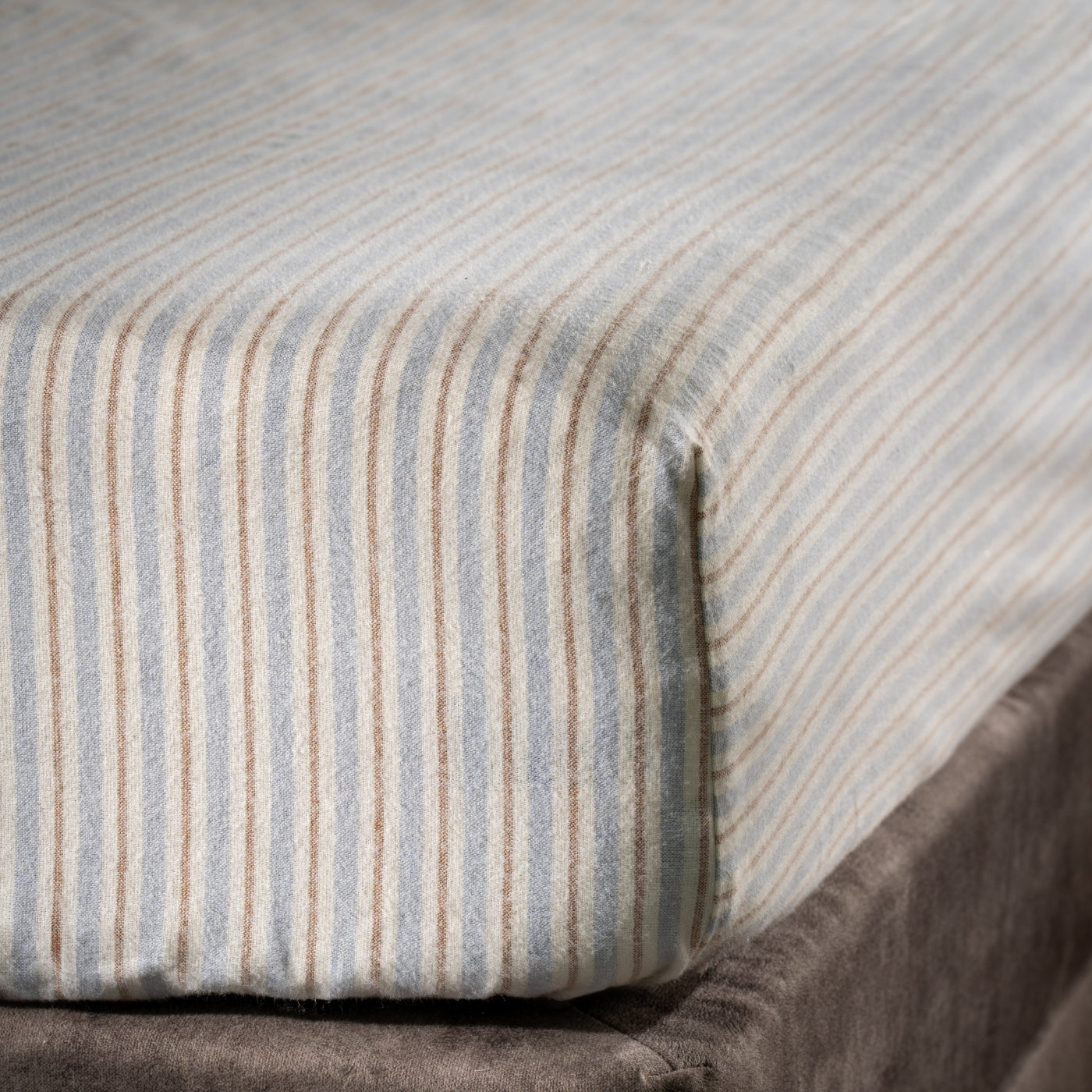 Blue/Natural Stripe Brushed Cotton Bedding and Bed Sheets
