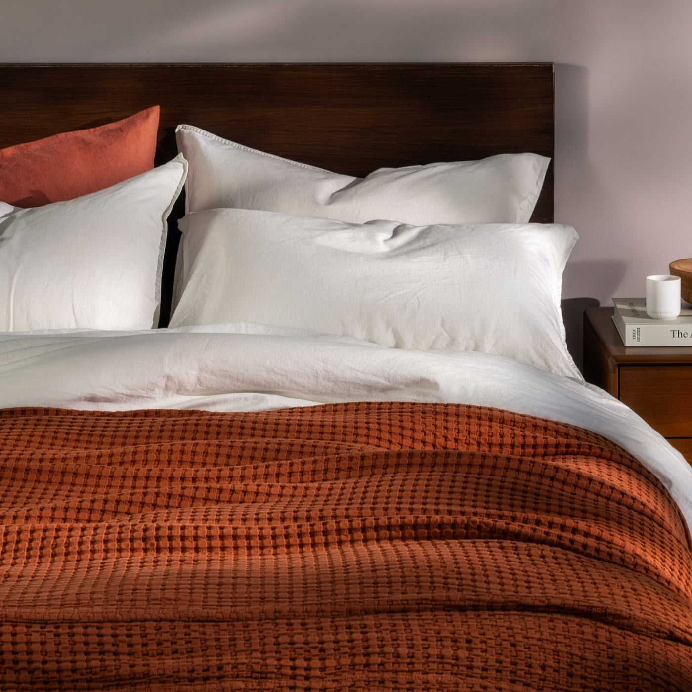 Burnt Orange Waffle Cotton Bedspread